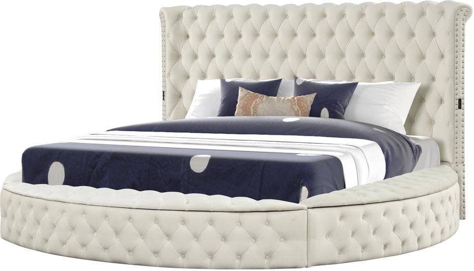 

    
Glam Cream Velvet QUEEN Button Tufted Bed HAZEL Galaxy Home Contemporary Modern
