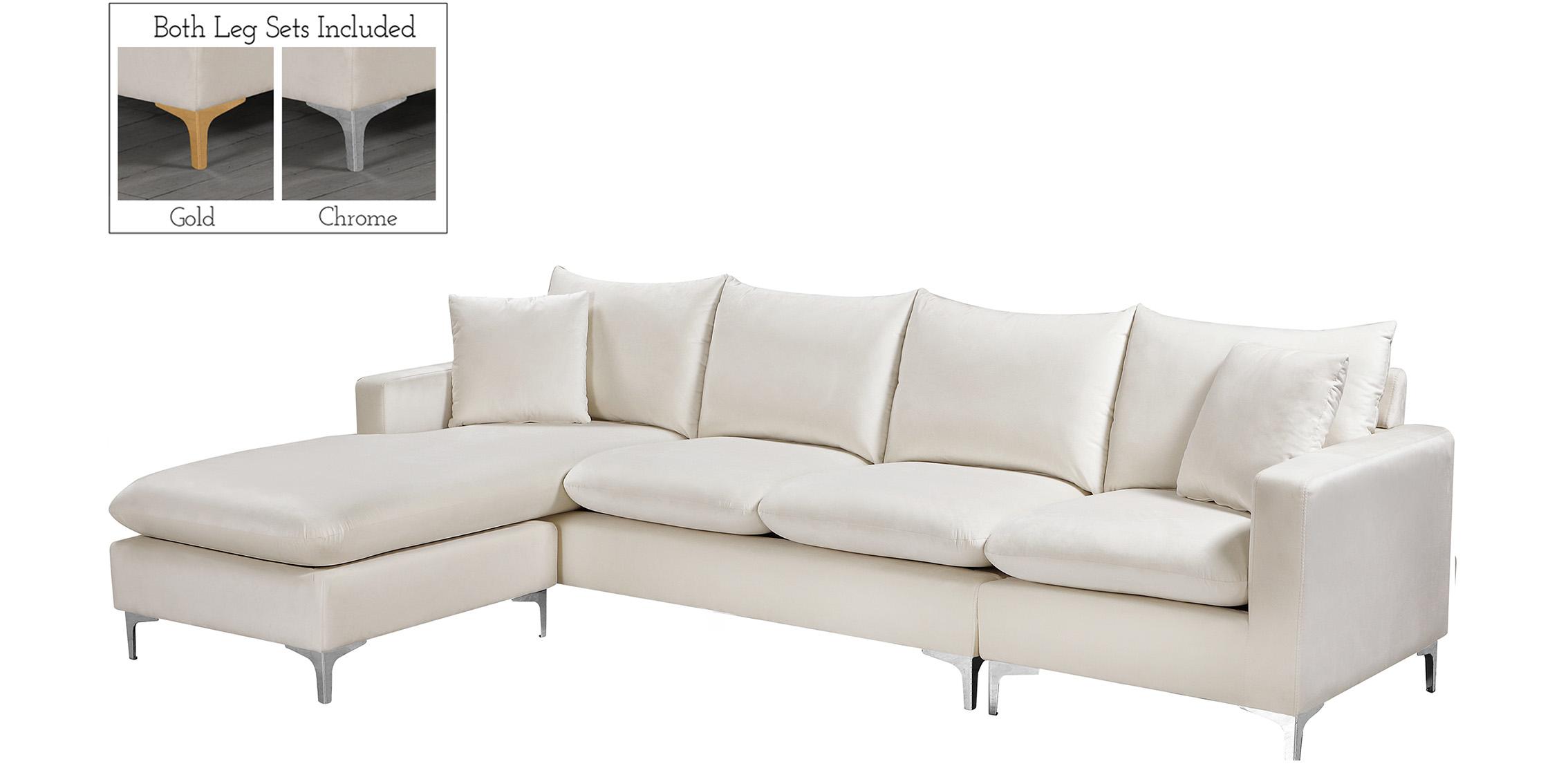 

        
Meridian Furniture Naomi 636Cream Sectional Sofa Chrome/Cream/Gold Velvet 704831408256
