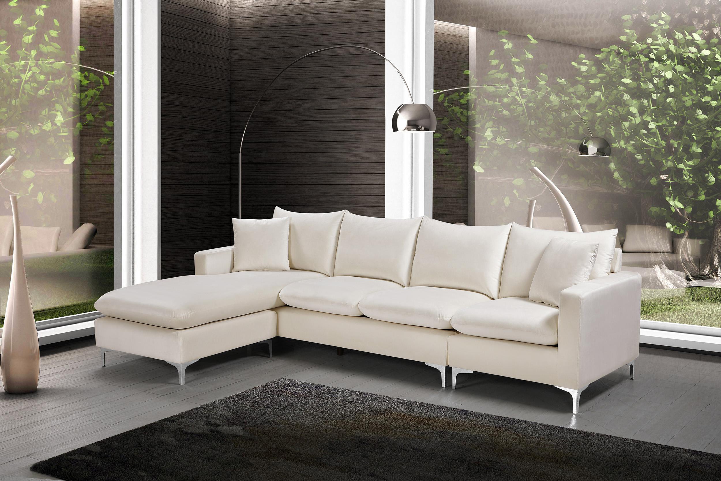Contemporary Sectional Sofa Naomi 636Cream 636Cream-Sectional in Chrome, Cream, Gold Velvet