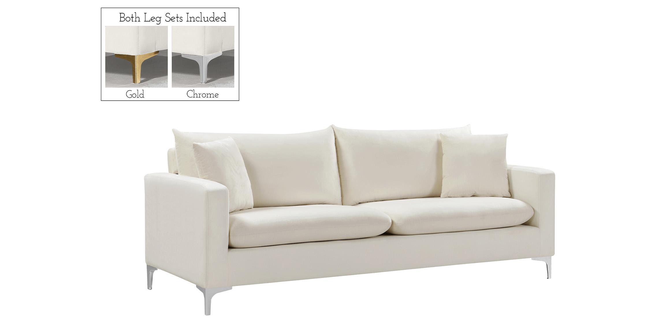 Contemporary Sofa Naomi 633Cream-S 633Cream-S in Cream Velvet
