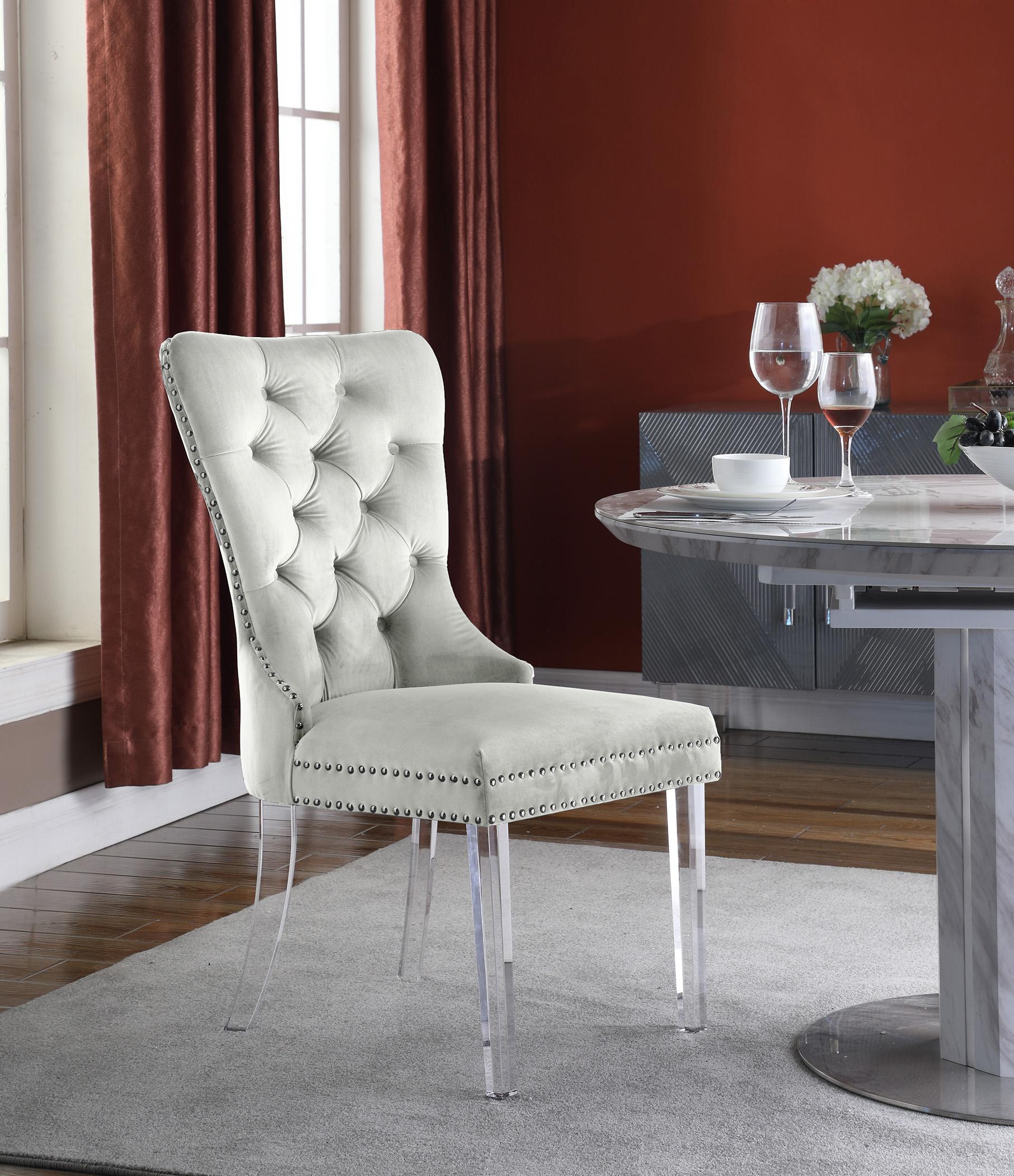 

    
Glam Cream Velvet Tufted Dining Chair Set 2Pcs MILEY  746Cream-C Meridian Modern
