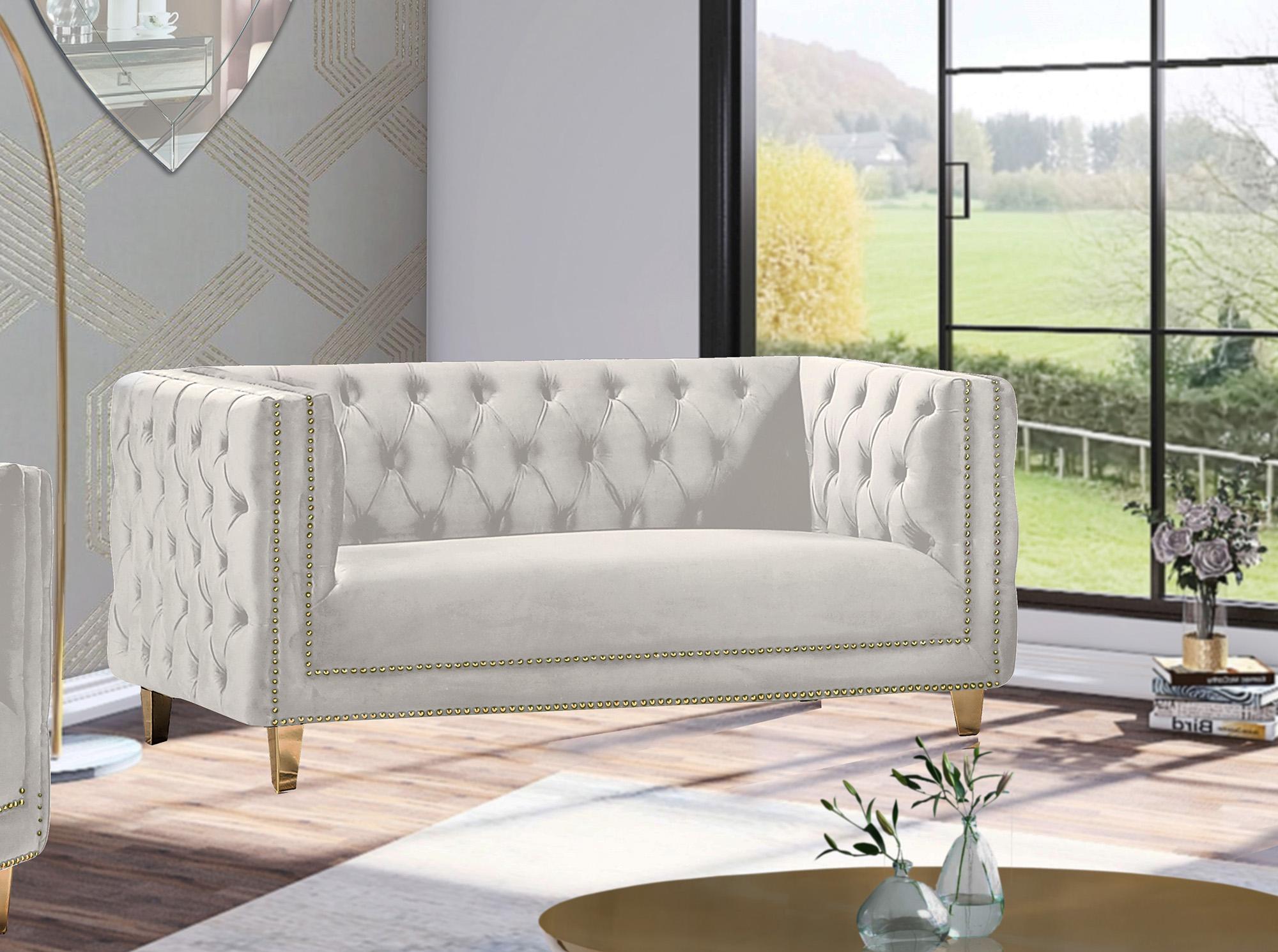 

    
 Photo  Glam Cream Velvet Sofa Set 3Pcs MICHELLE 652Cream Meridian Contemporary Modern
