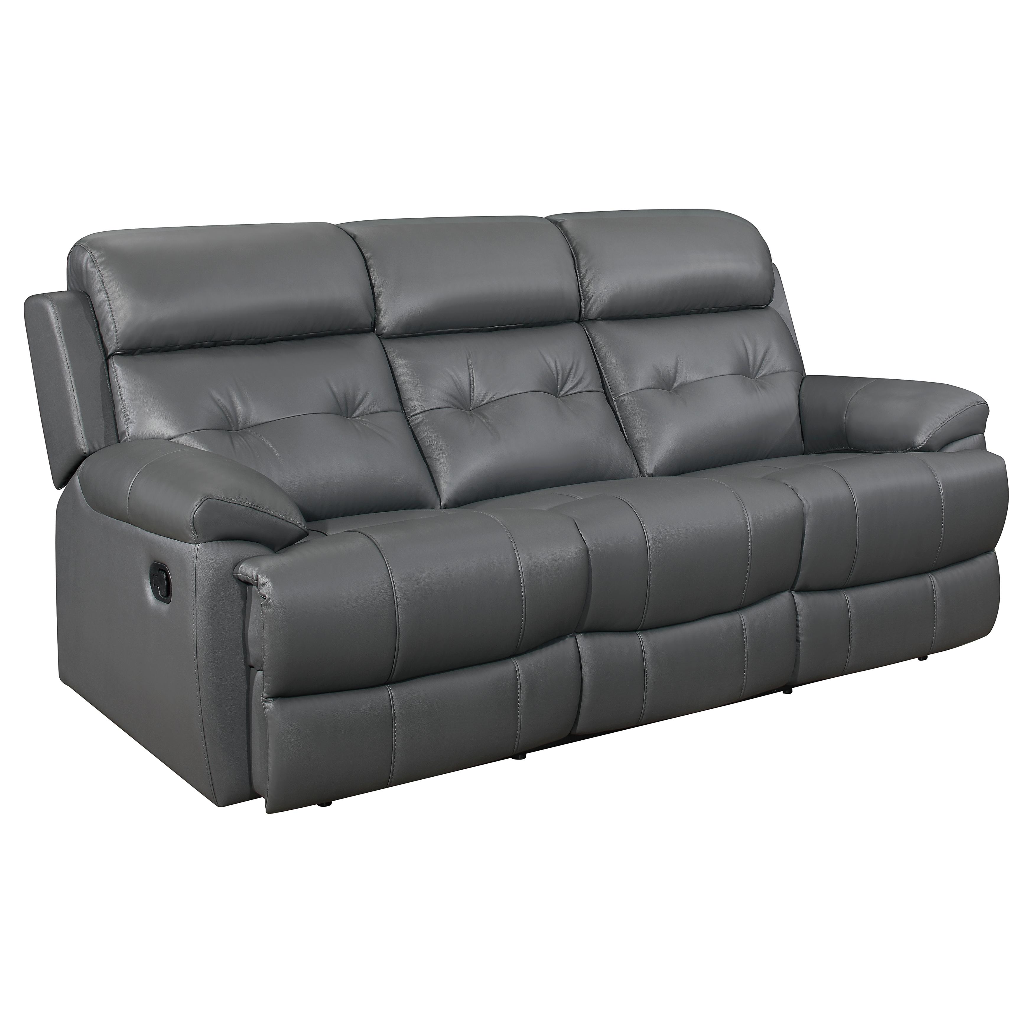 

    
Glam Dark Gray Leather Reclining Sofa Homelegance 9529DGY-3 Lambent
