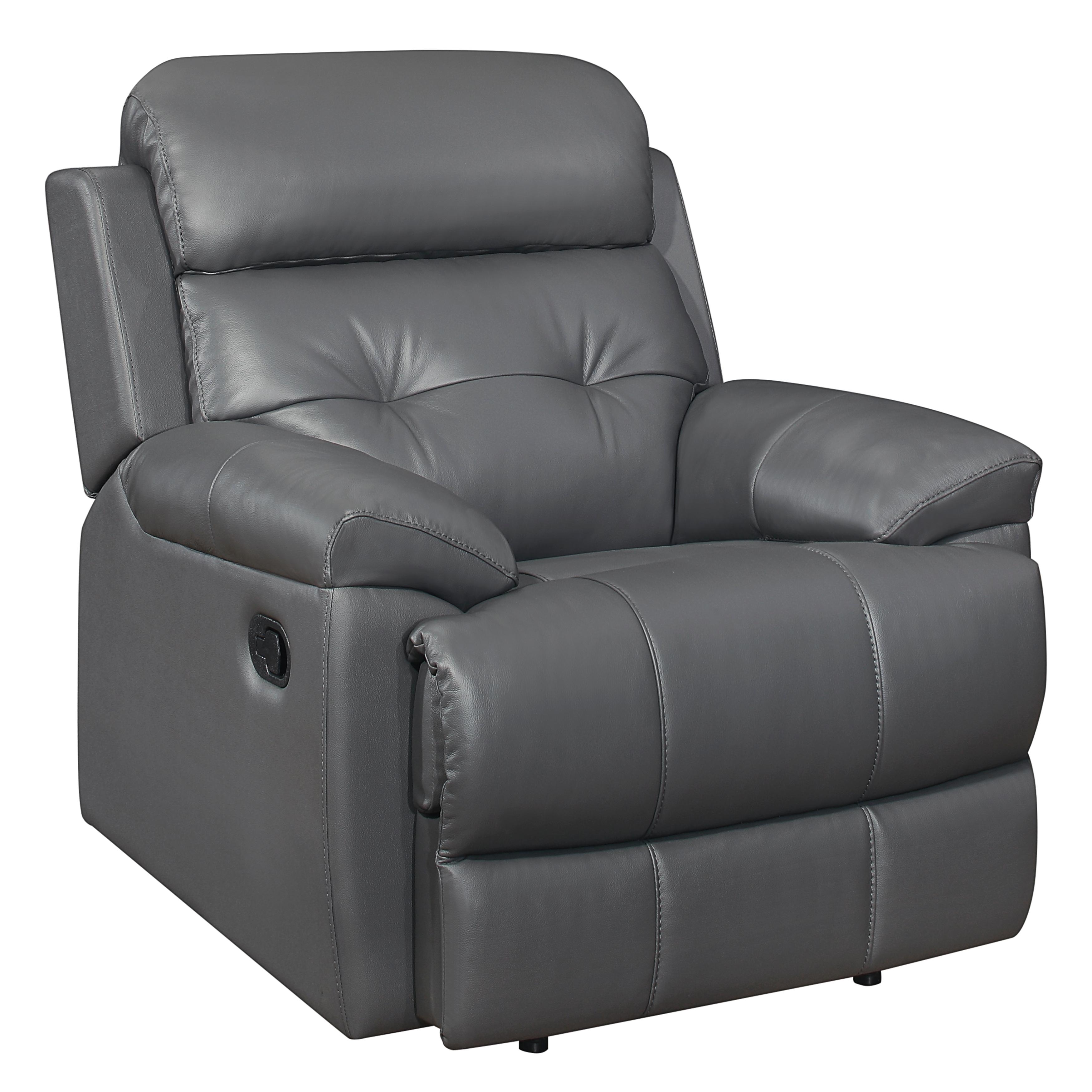 

    
 Order  Glam Dark Gray Leather Reclining Sofa Set 3pcs Homelegance 9529DGY Lambent
