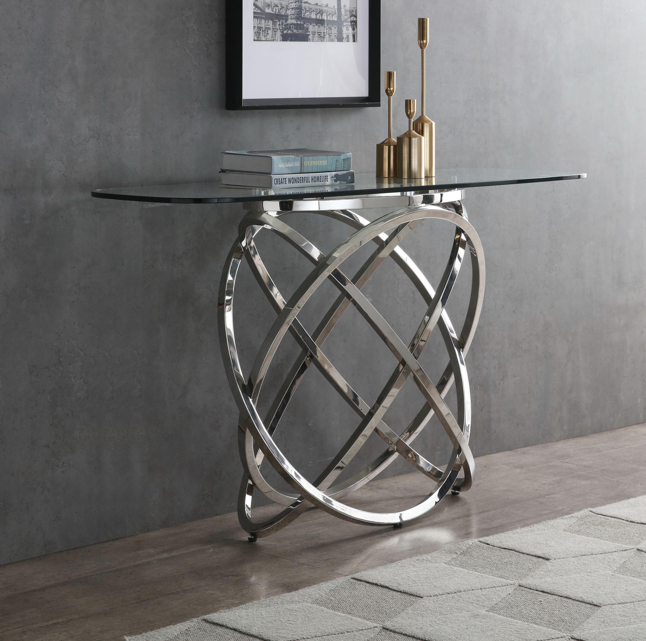 

    
GLAM Glass & Stainless Steel Console Table Modrest Tulare VIG Contemporary
