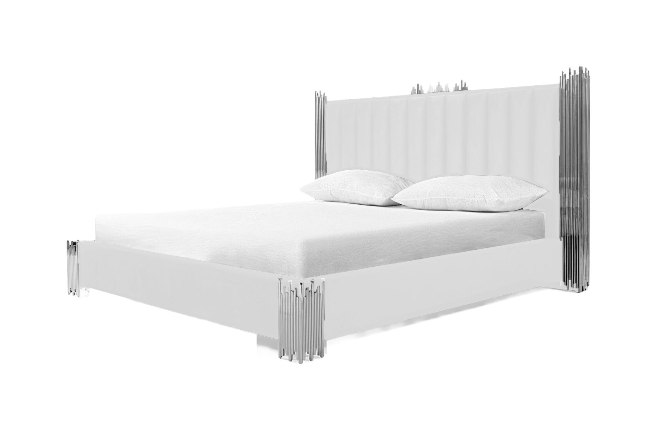

    
White PU & Silver Accents Queen Size Platform Bed by VIG Modrest Token
