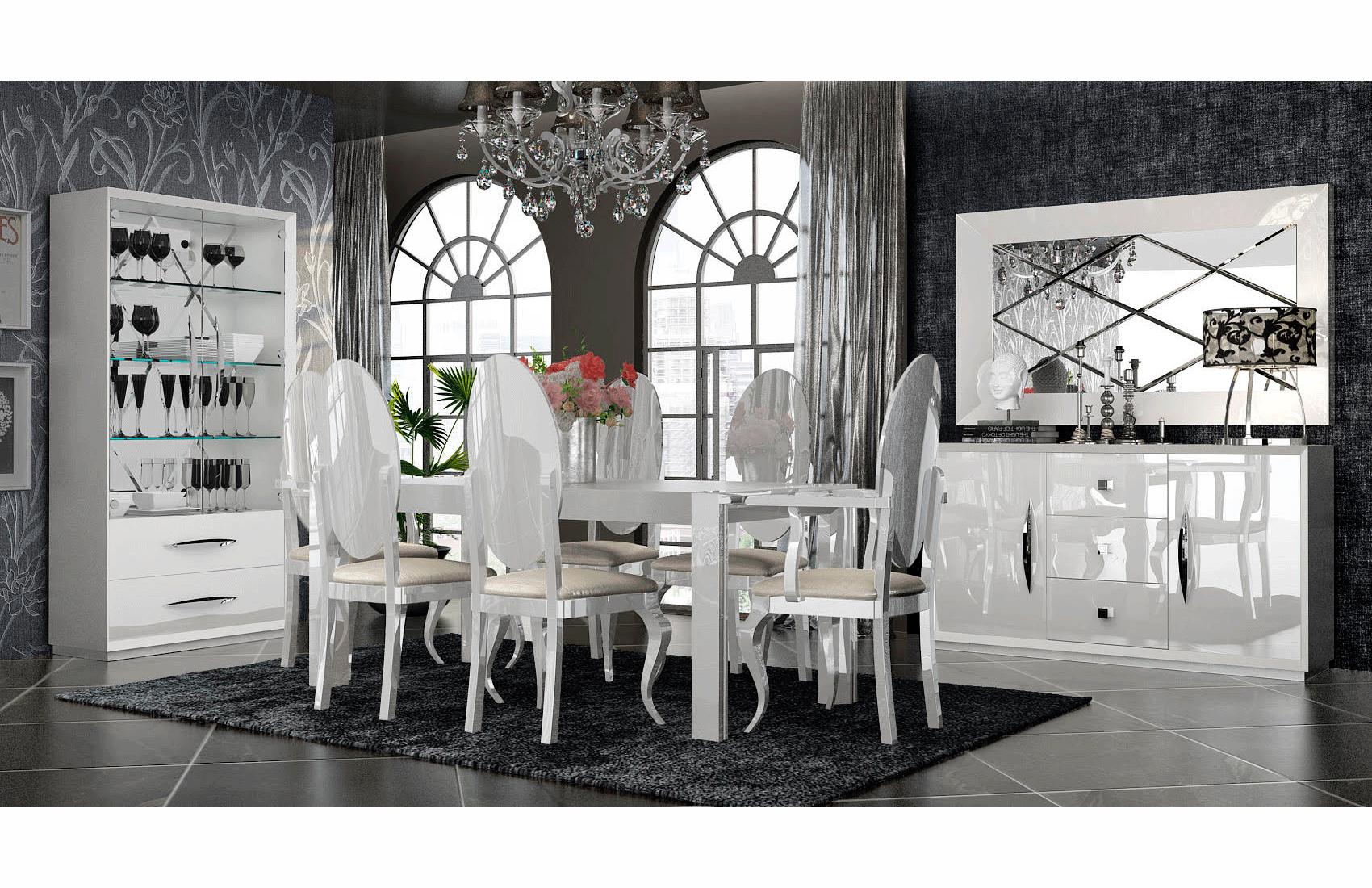 

    
Glam Glossy White Extendable Dining Table Set 7P CARMEN ESF MADE IN SPAIN Modern
