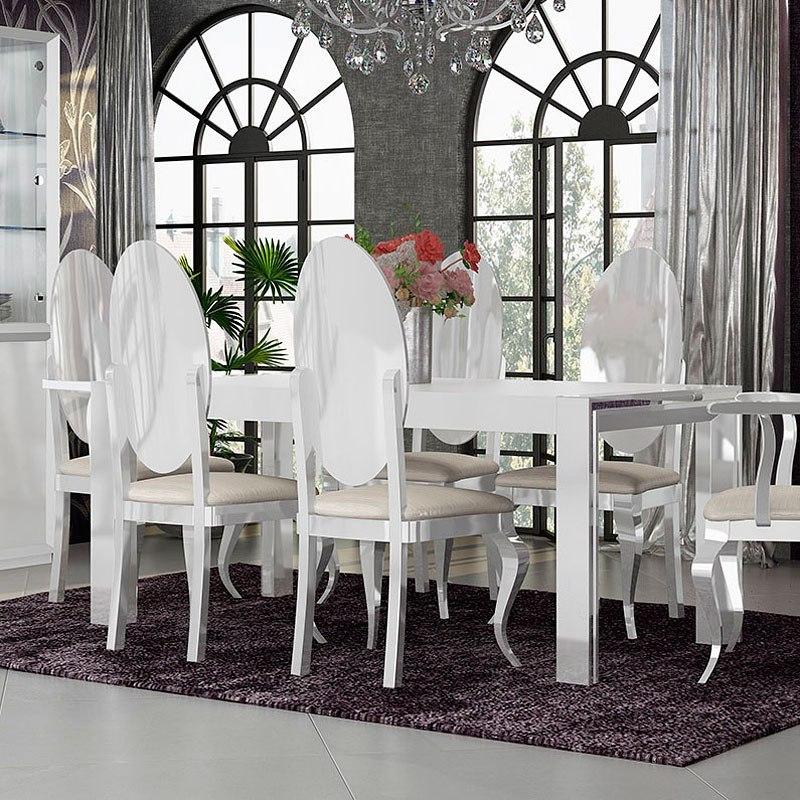 

    
 Order  Glam Glossy White Extendable Dining Table Set 7P CARMEN ESF MADE IN SPAIN Modern
