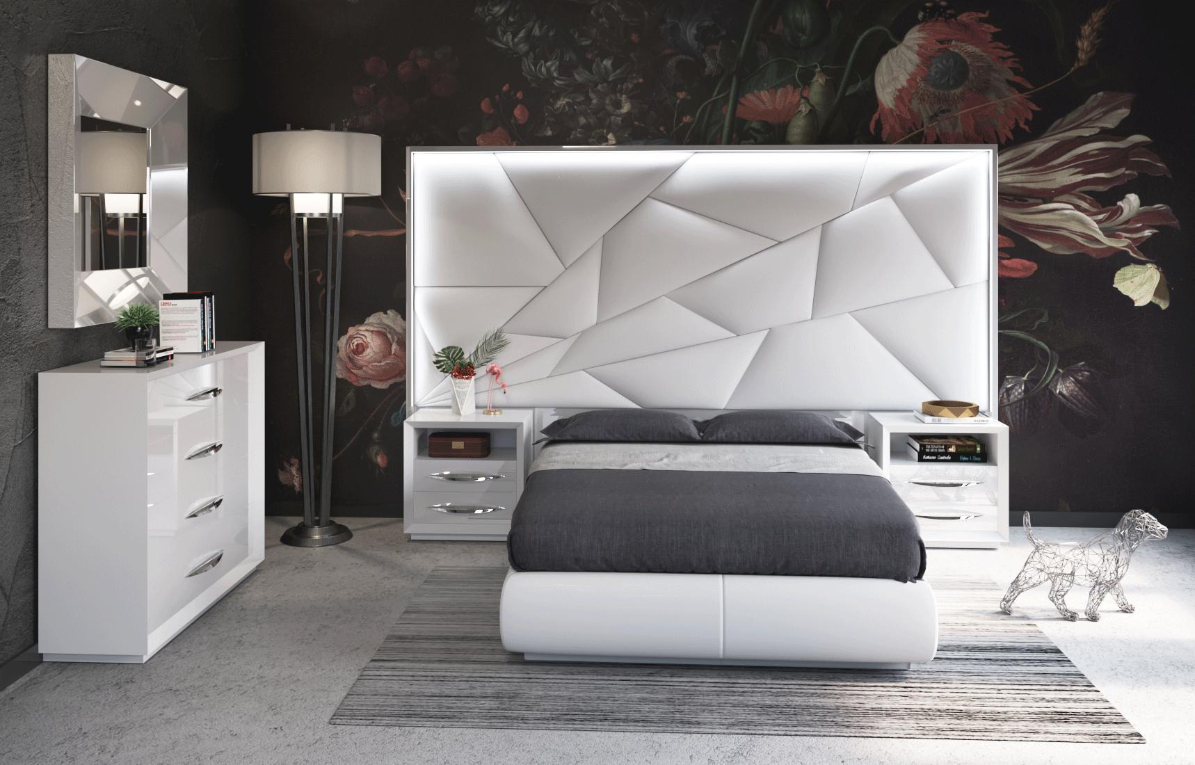 Contemporary, Modern Platform Bedroom Set Majesty & Carmen MAJESTYKS-2NDM-5PC in White Eco Leather