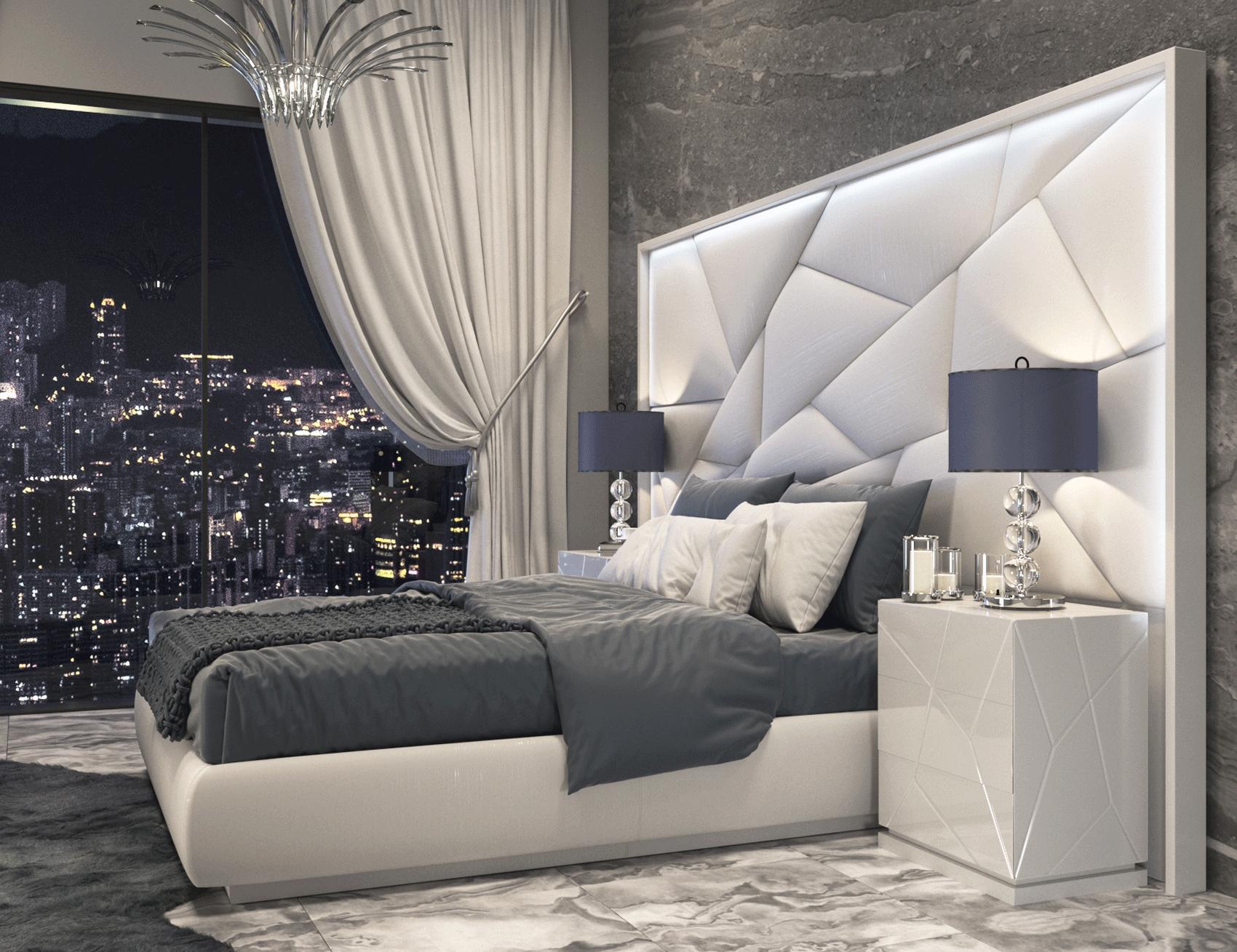 Contemporary, Modern Platform Bedroom Set Majesty & Kiu MAJESTYKS-2N-3PC in White 