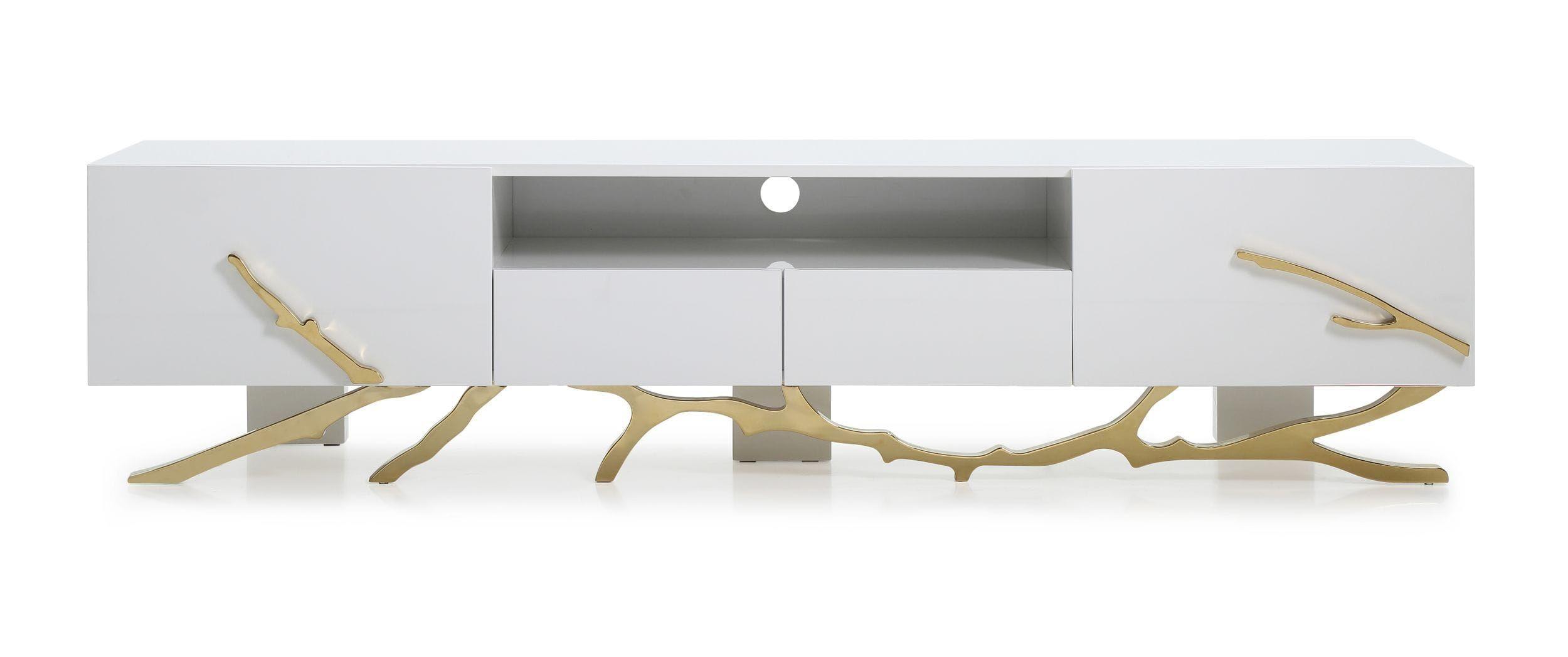 Contemporary, Modern TV Stand Legend VGVCTV8111-WHTGLD in White, Gold Lacquer