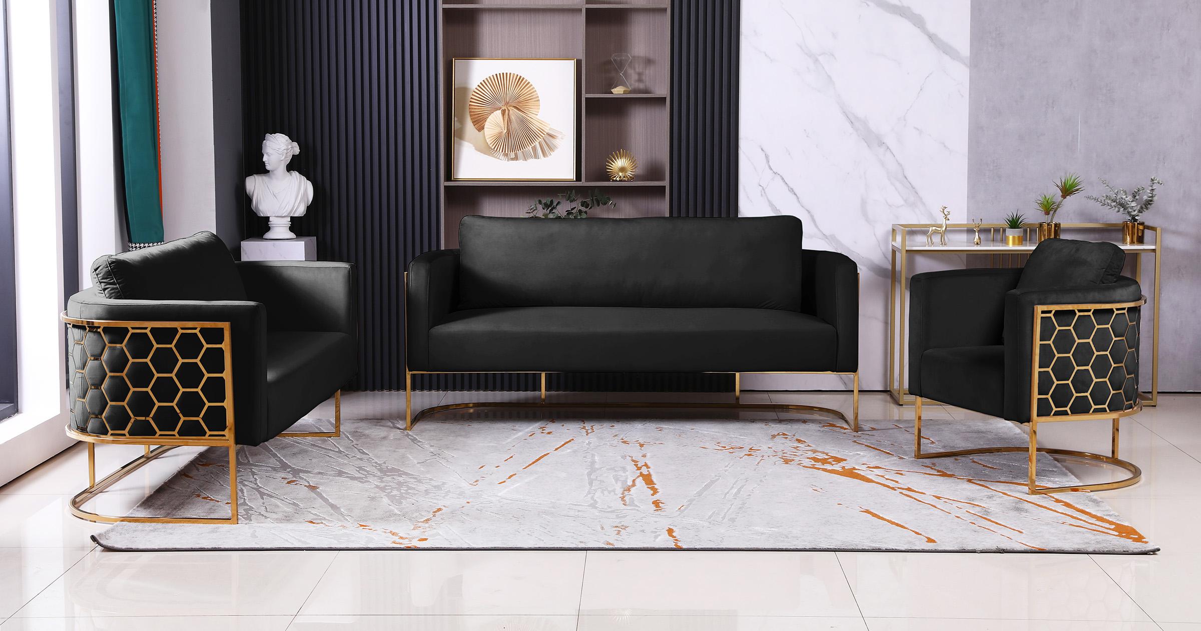 

    
 Order  Glam Gold & Black Velvet Sofa Set 2Pcs CASA 692Black-S Meridian Contemporary
