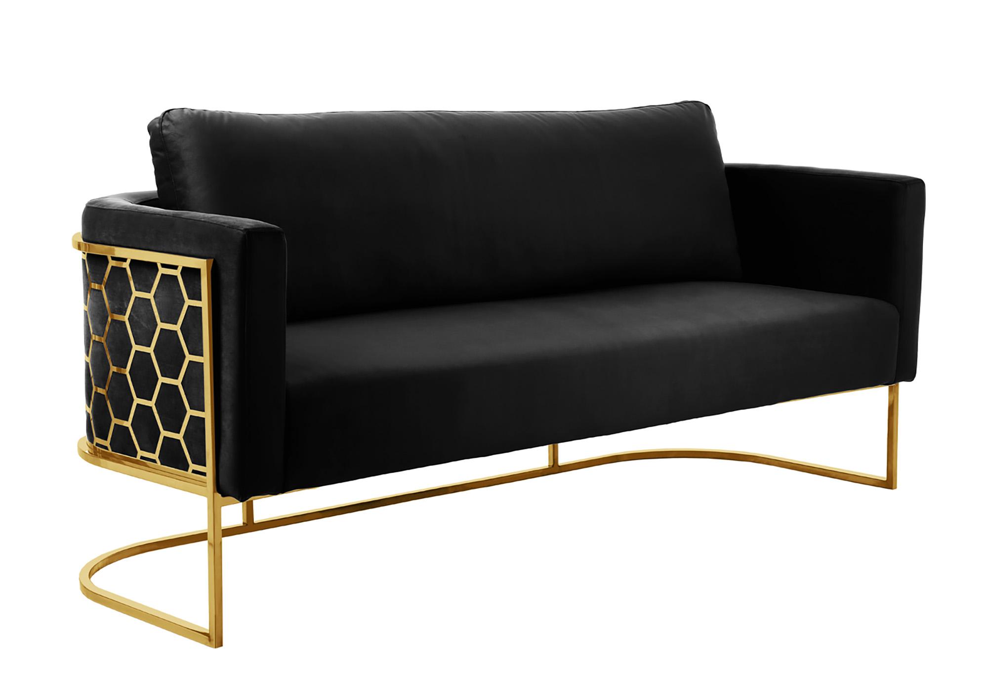 

    
Glam Gold & Black Velvet Sofa Set 3Pcs CASA 692Black-S Meridian Contemporary
