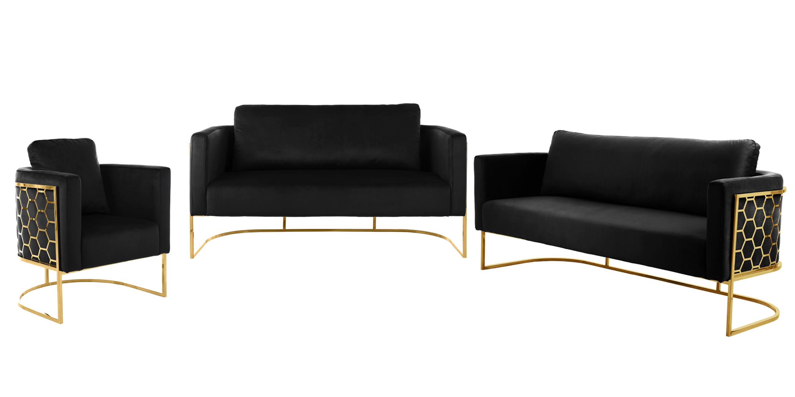

    
Glam Gold & Black Velvet Sofa Set 3Pcs CASA 692Black-S Meridian Contemporary
