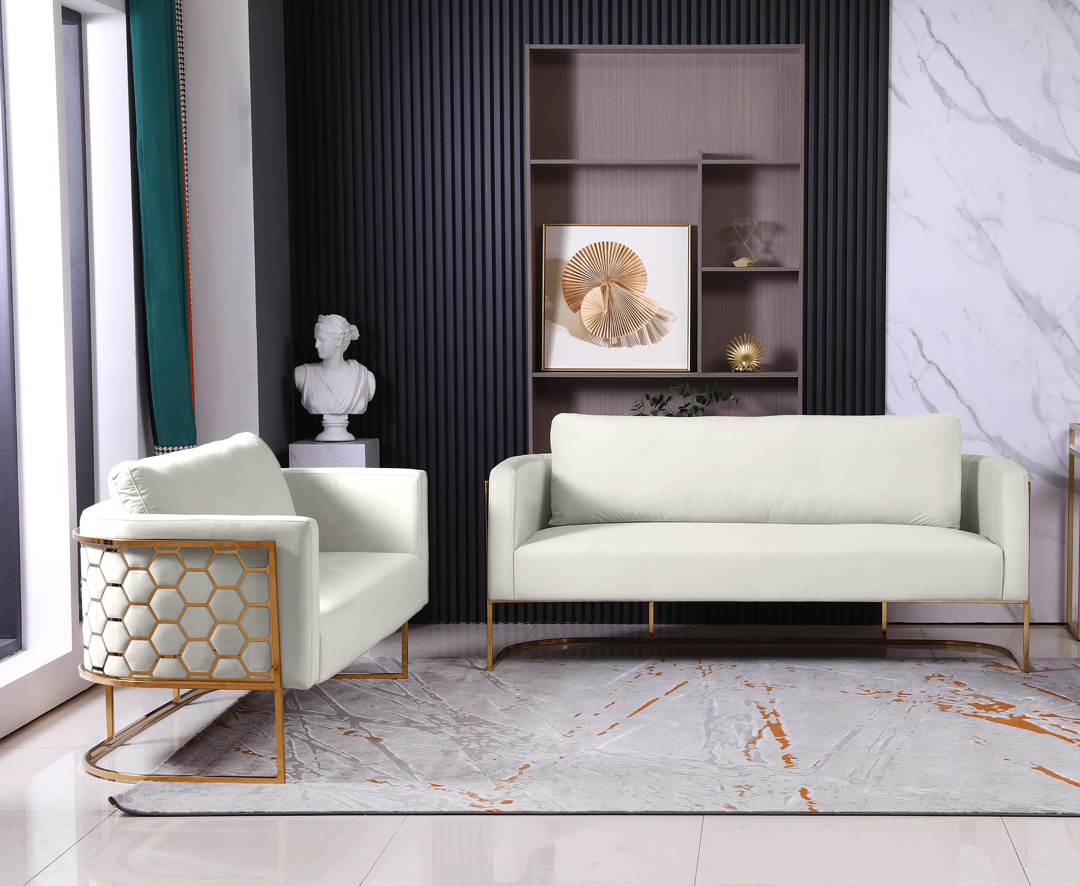 

    
 Photo  Glam Gold & Cream Velvet Sofa Set 2Pcs CASA 692Cream-S Meridian Contemporary

