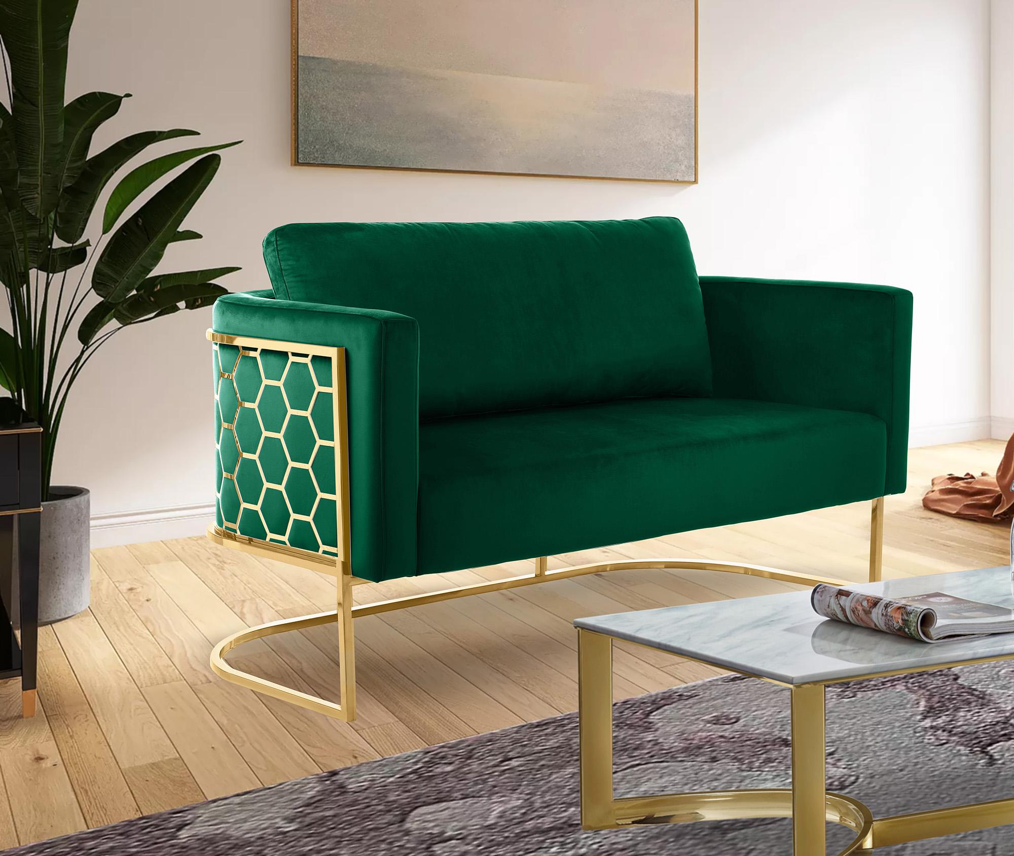 

    
 Shop  Glam Gold & Green Velvet Sofa Set 2Pcs CASA 692Green-S Meridian Contemporary
