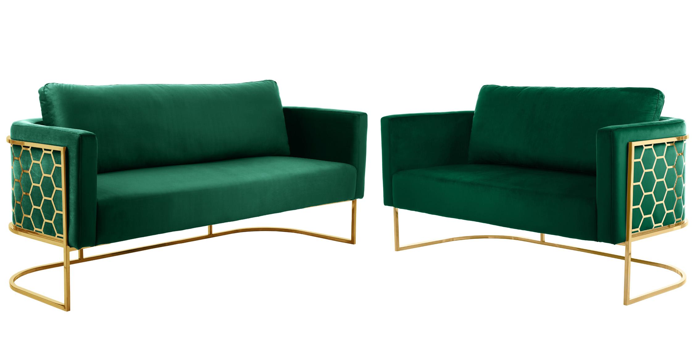 Contemporary Sofa Set CASA 692Green-S-Set-2 692Green-S-Set-2 in Green, Gold Velvet