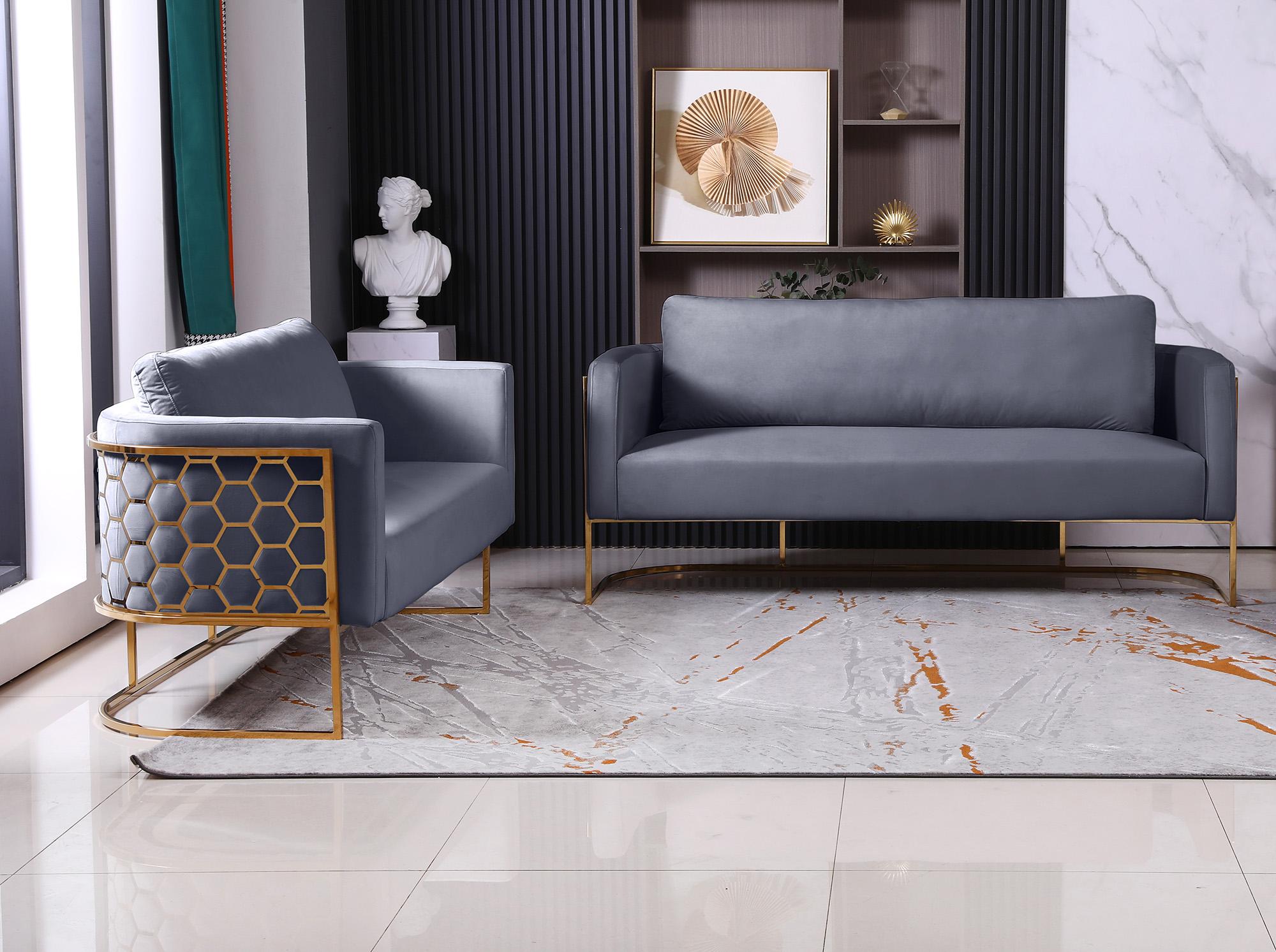 

    
 Order  Glam Gold & Grey Velvet Sofa Set 2Pcs CASA 692Grey-S Meridian Contemporary
