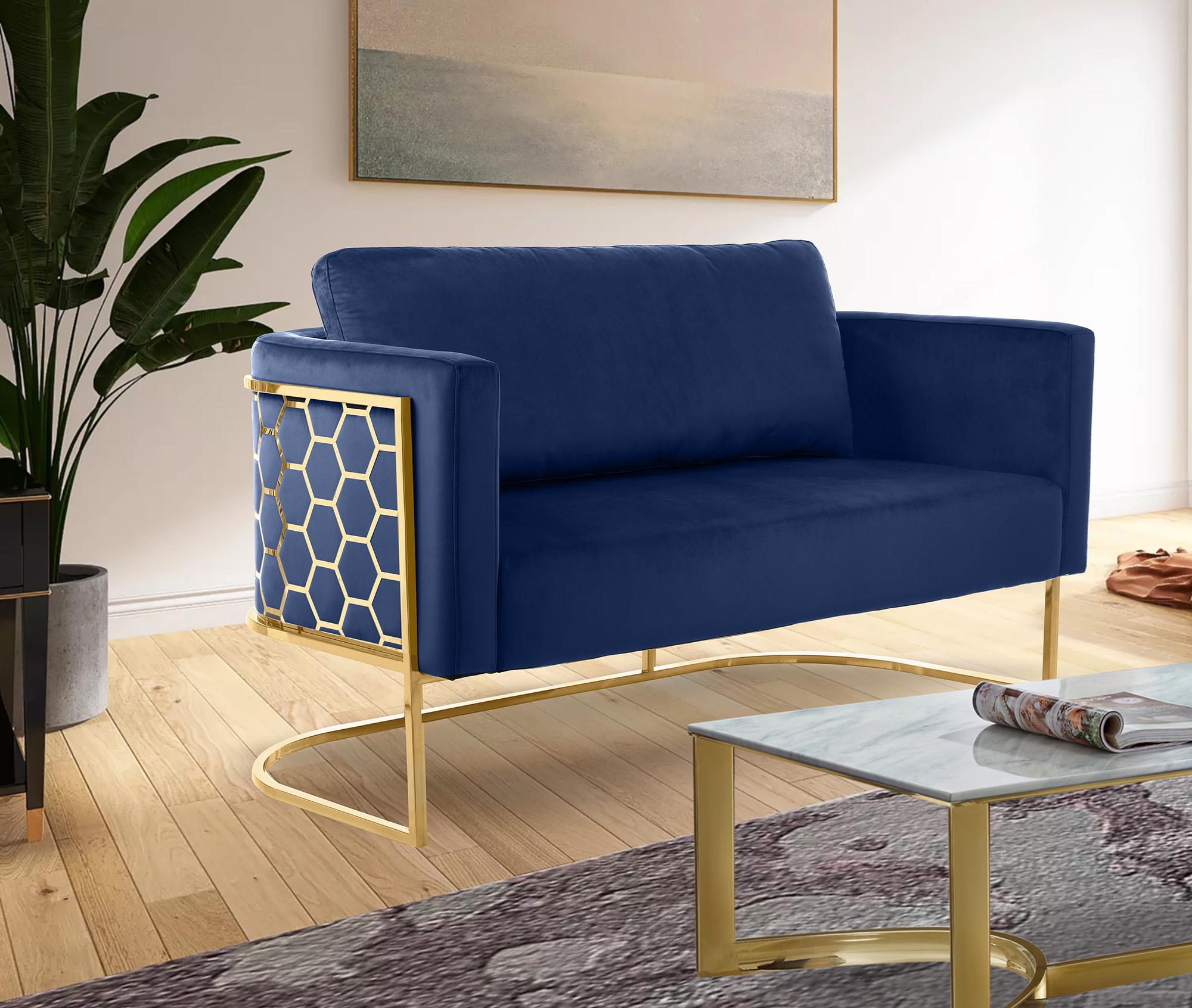 

    
 Shop  Glam Gold & Navy Velvet Sofa Set 2Pcs CASA 692Navy-S Meridian Contemporary
