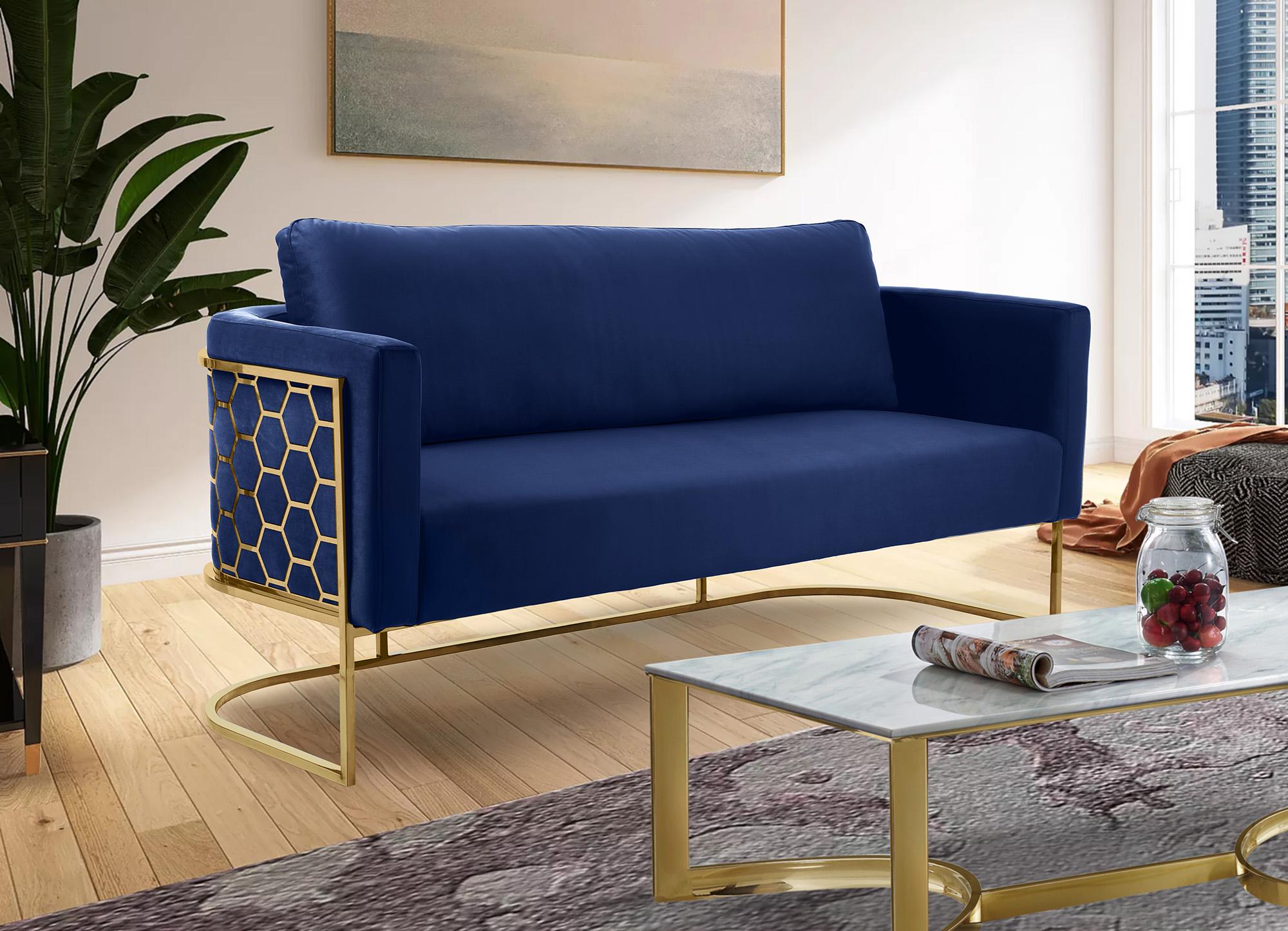 

    
Glam Gold & Navy Velvet Sofa Set 3Pcs CASA 692Navy-S Meridian Contemporary
