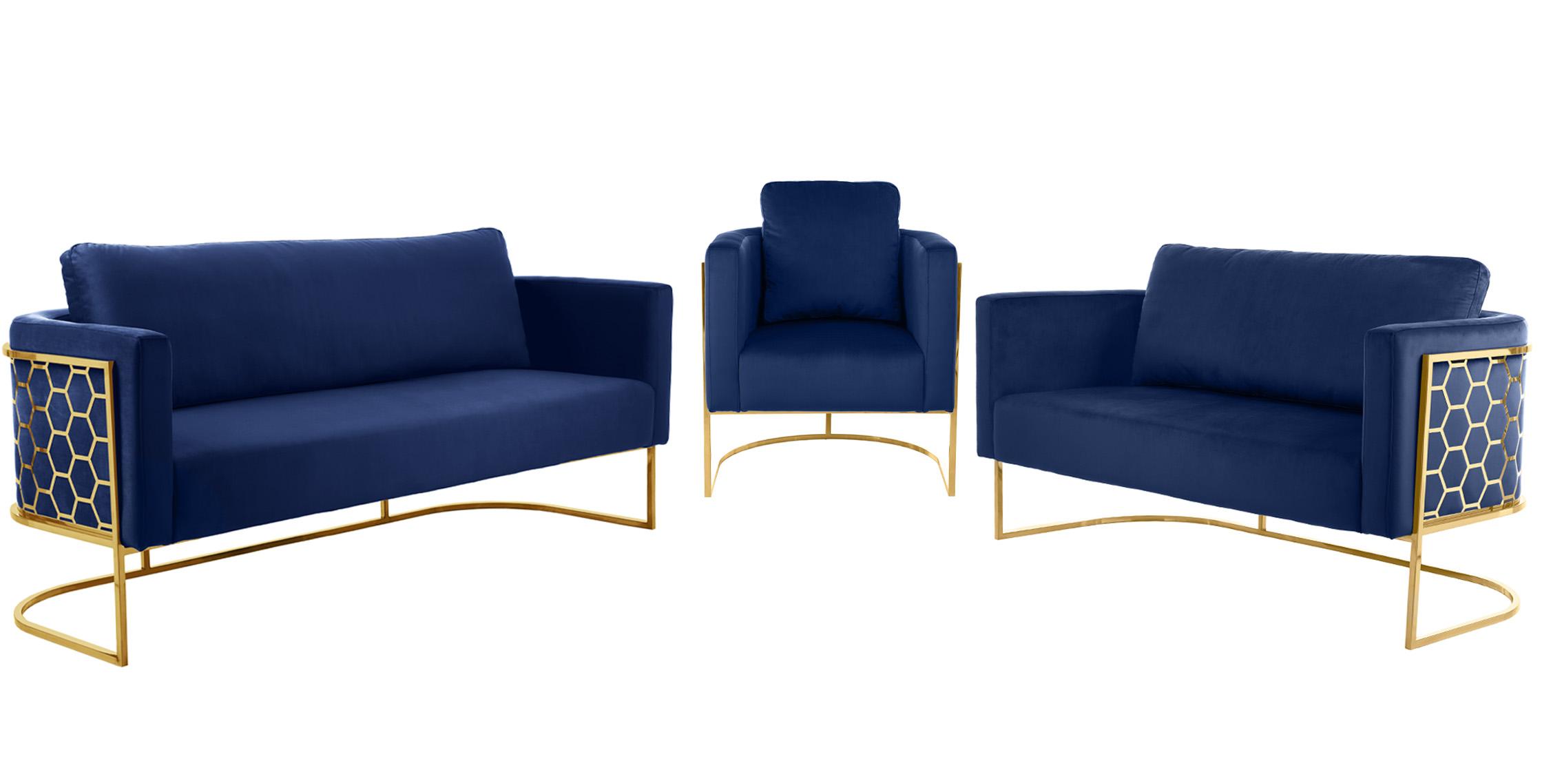 

    
Glam Gold & Navy Velvet Sofa Set 3Pcs CASA 692Navy-S Meridian Contemporary
