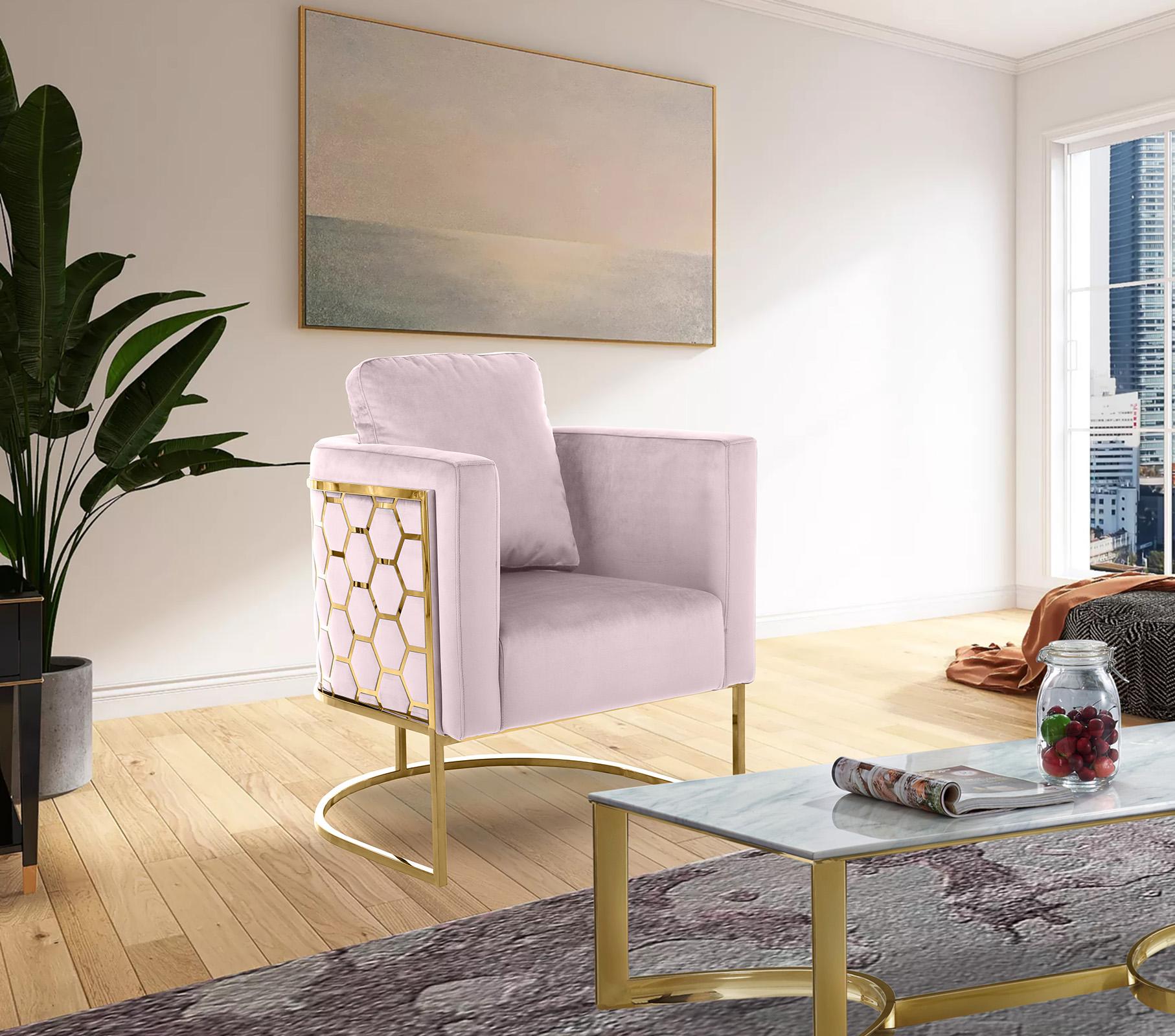 

    
Glam Gold & Pink Velvet Arm Chair CASA 692Pink-C Meridian Contemporary Modern
