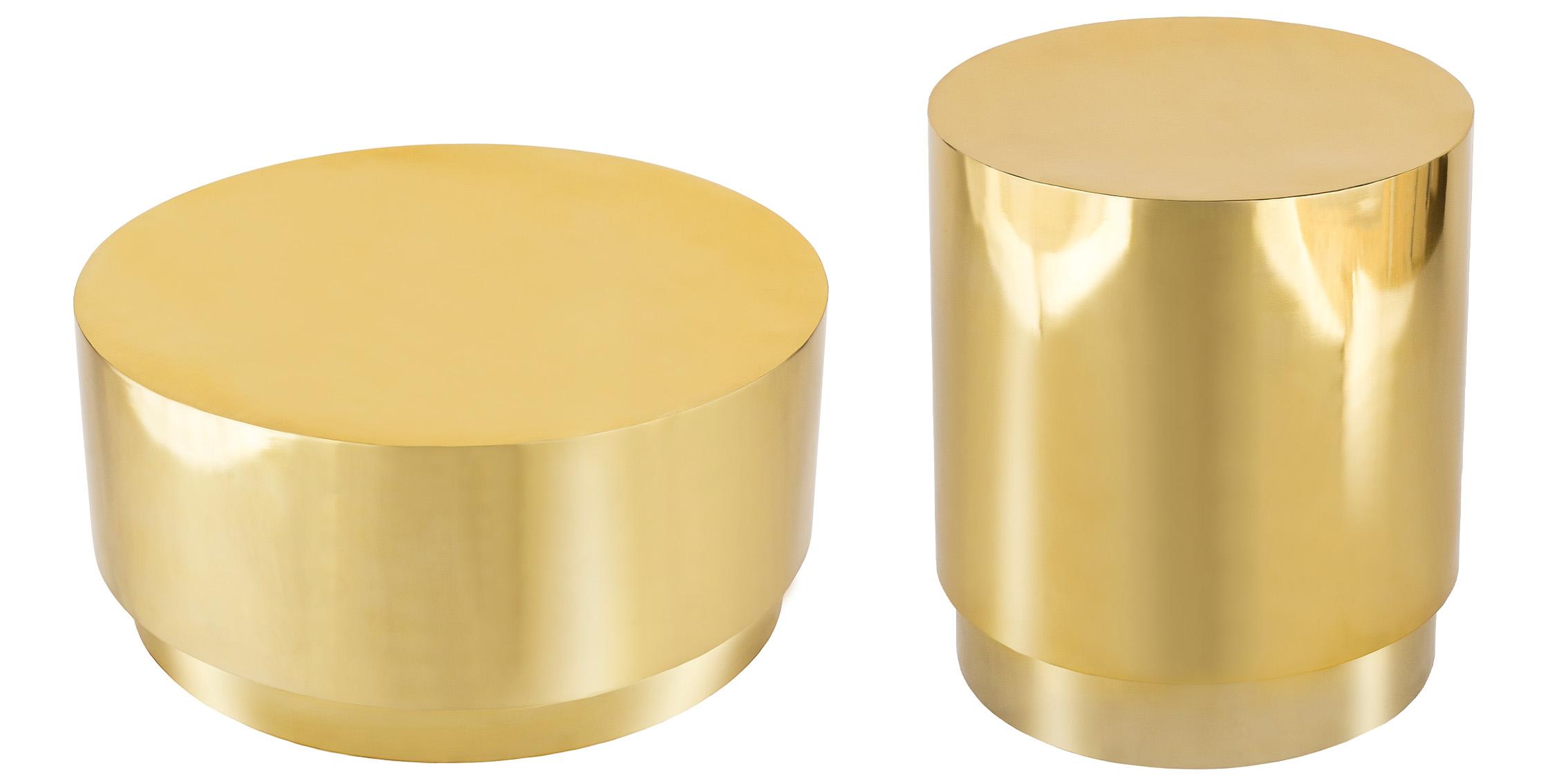 

    
Glam Gold Stainless Steel Drum Coffee Table Set 2 Pcs JAZZY 281 Meridian Modern

