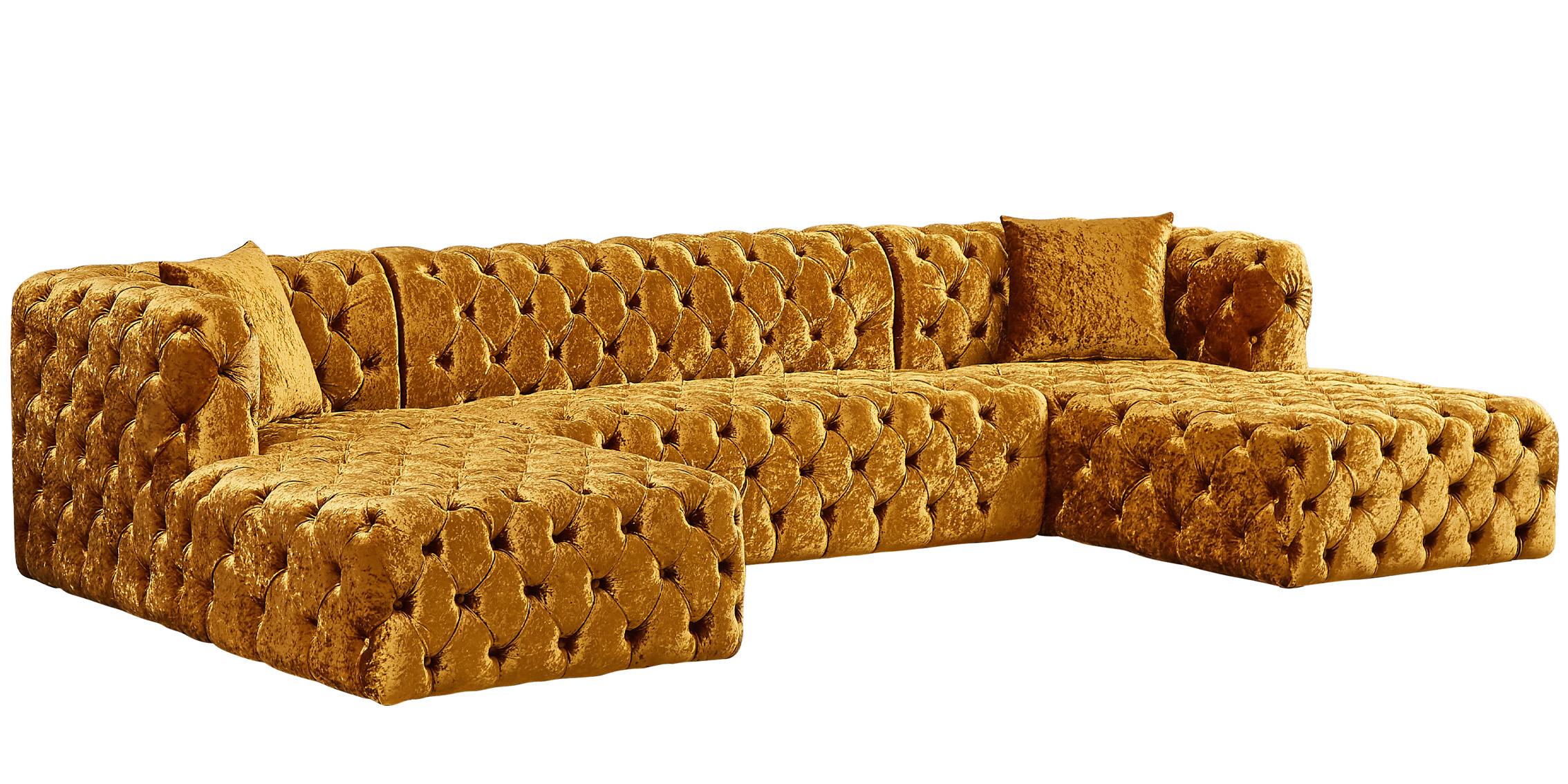 

    
Glam Gold Velvet Button Tufted Sectional Sofa COCO 676Gold Meridian Modern

