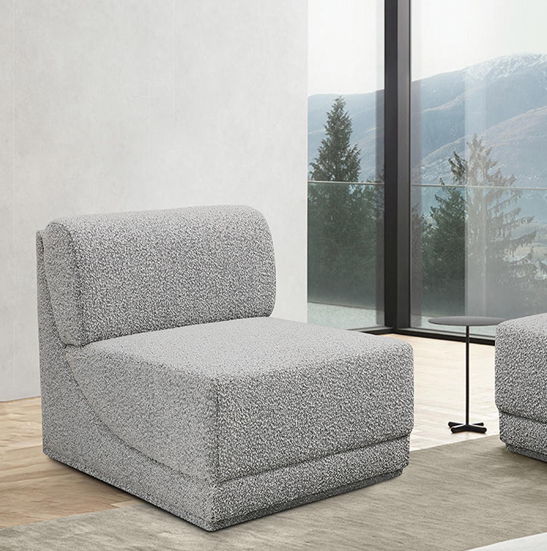 

    
Glam Gray Boucle Modular Armless Chair Ollie 118Grey-Armless Meridian Modern
