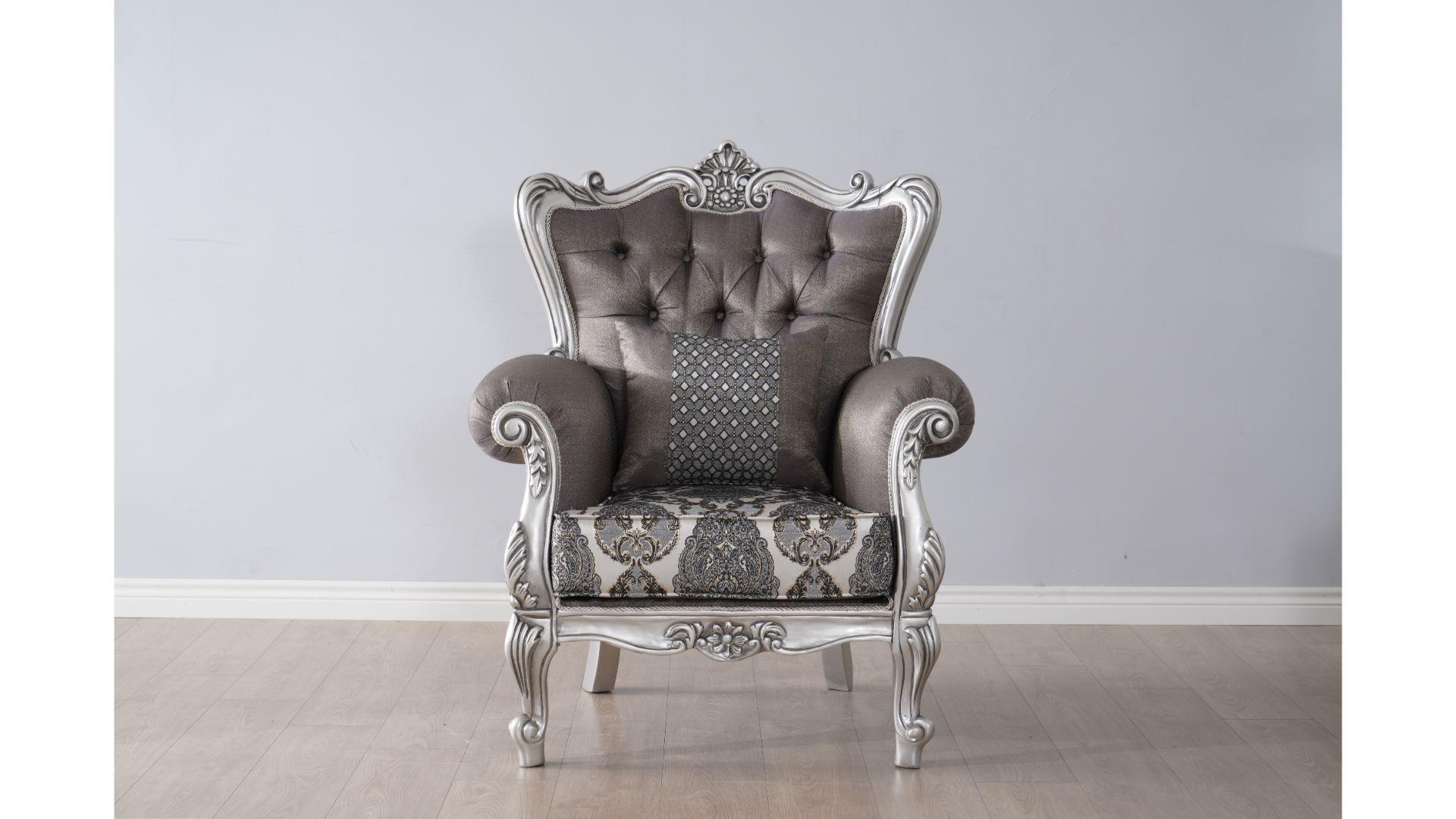 Classic, Traditional Arm Chair GABRIELLA GABRIELLA-CH in Silver, Gray Chenille