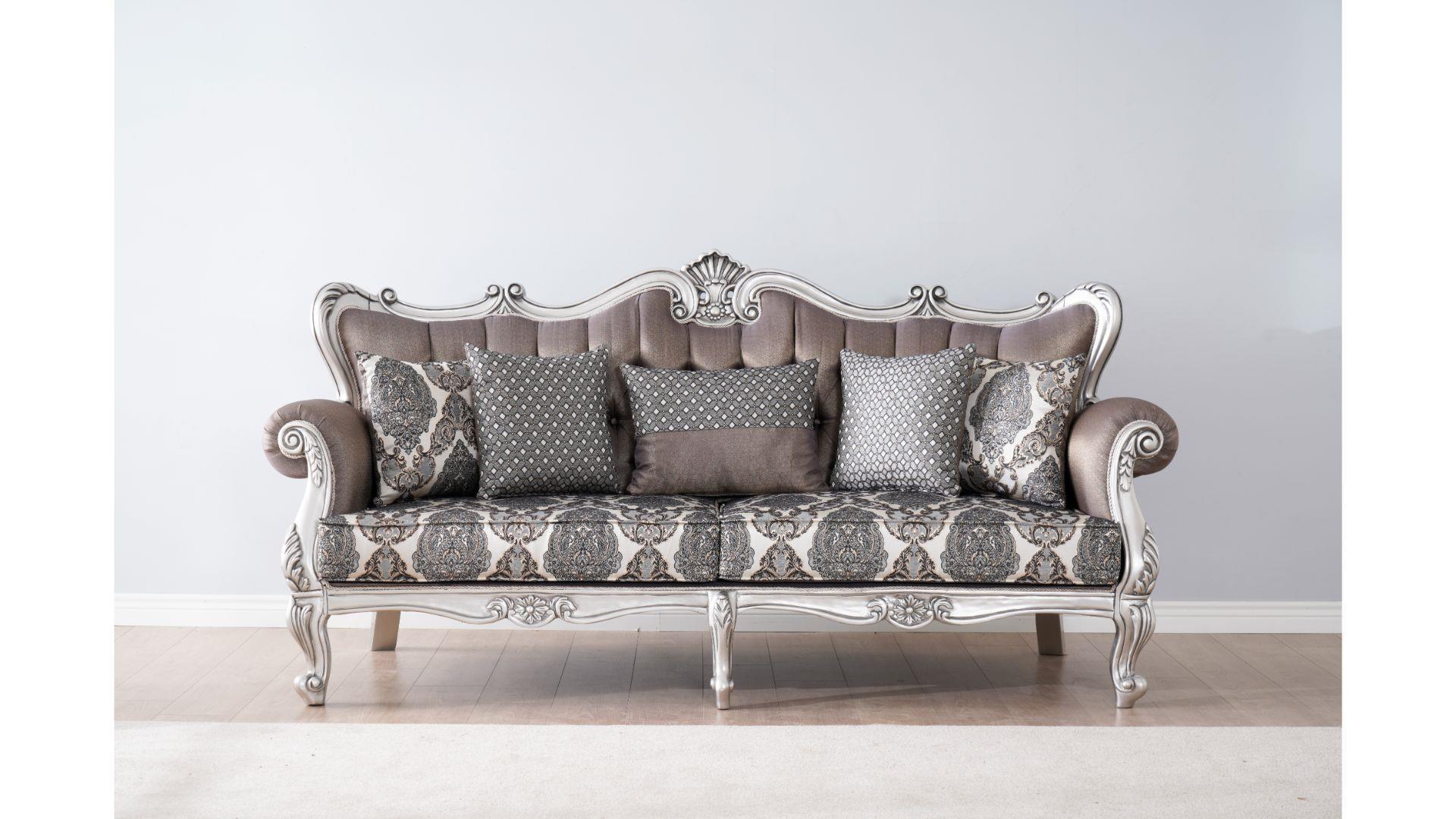 Classic, Traditional Sofa GABRIELLA GABRIELLA-S in Silver, Gray Chenille