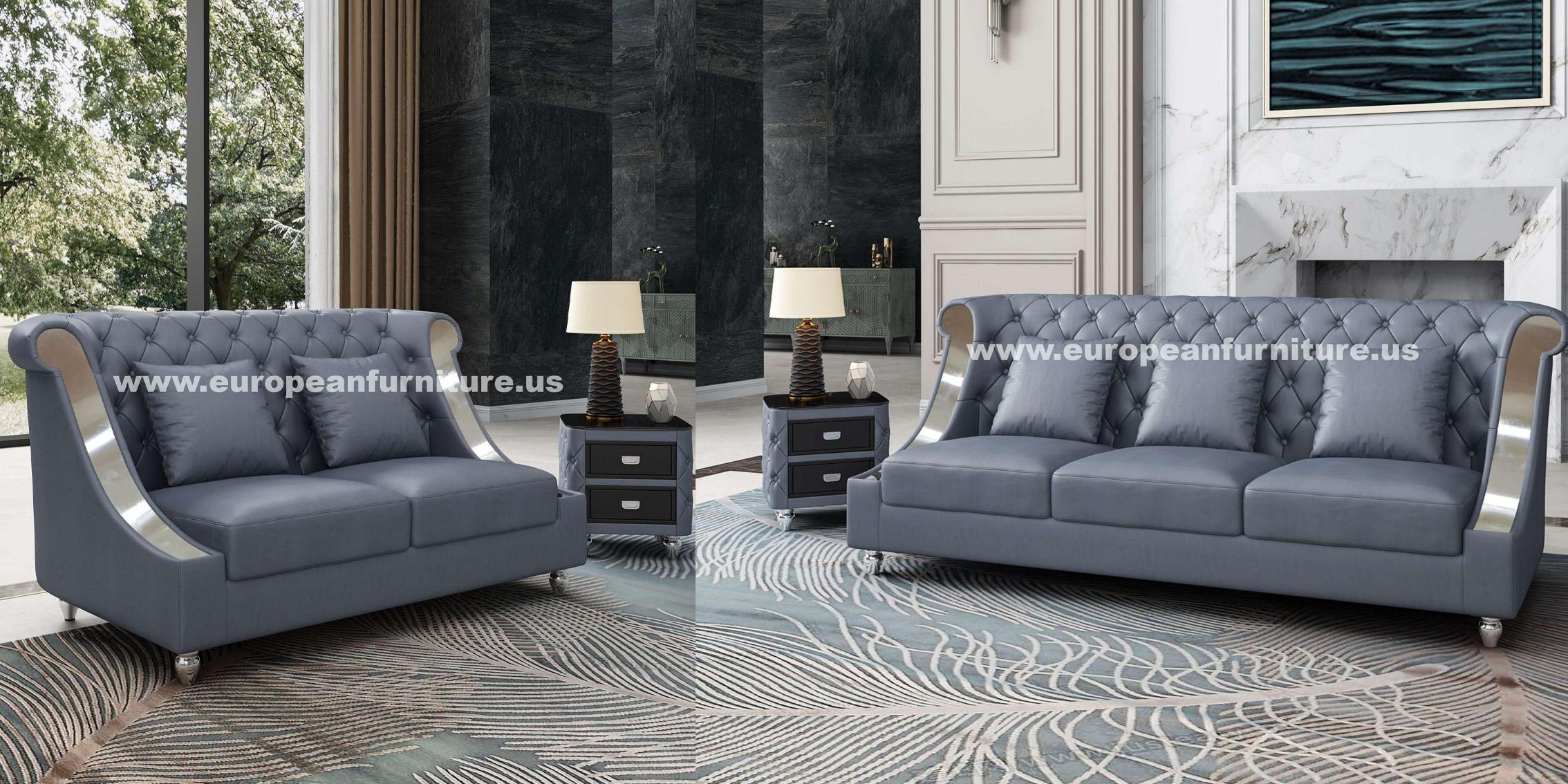 

    
Glam Gray Italian Leather MAYFAIR Sofa Set 2Pcs EUROPEAN FURNITURE Modern
