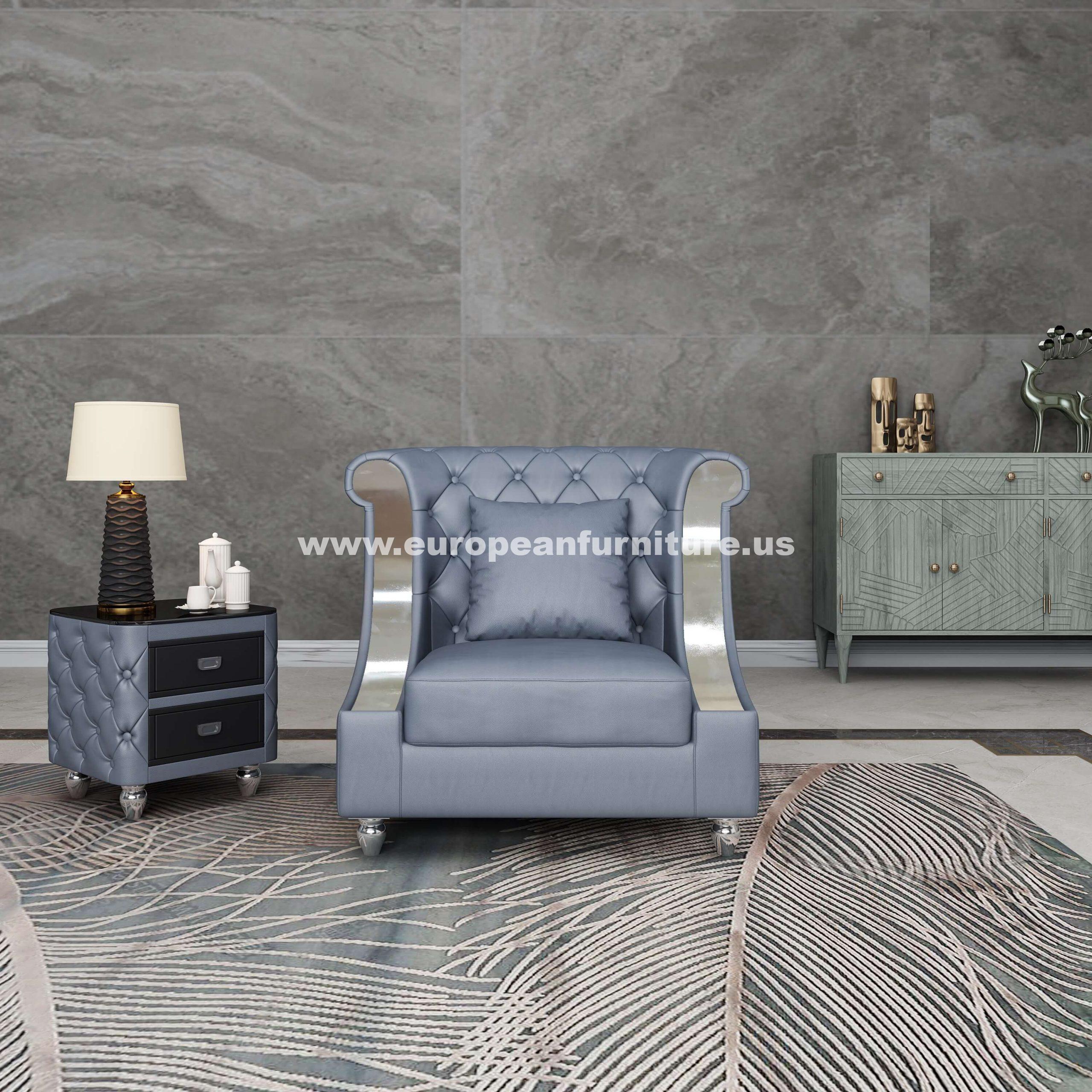 

                    
Buy Glam Gray Italian Leather MAYFAIR Sofa Set 3Pcs EUROPEAN FURNITURE Modern

