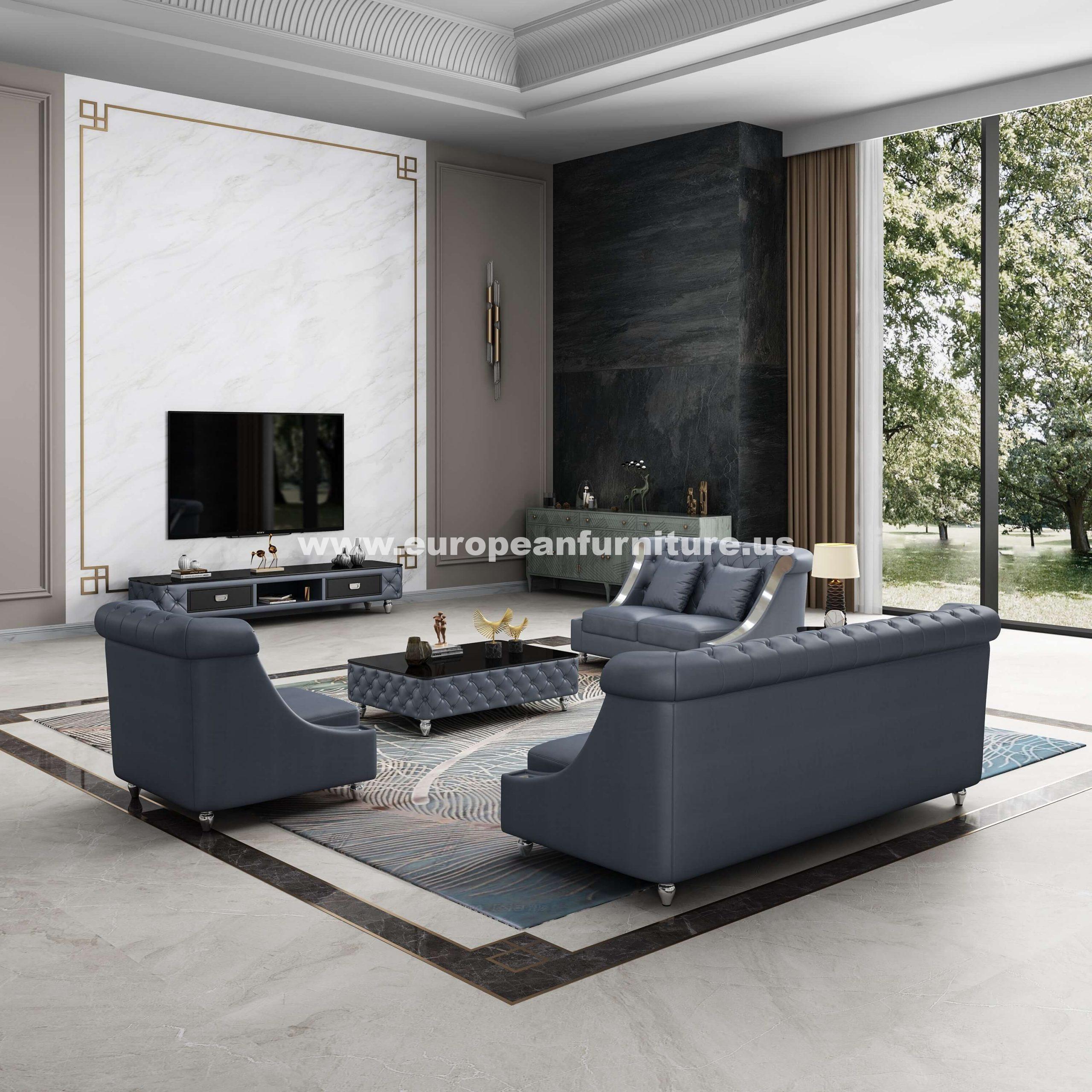 

    
Glam Gray Italian Leather MAYFAIR Sofa Set 3Pcs EUROPEAN FURNITURE Modern
