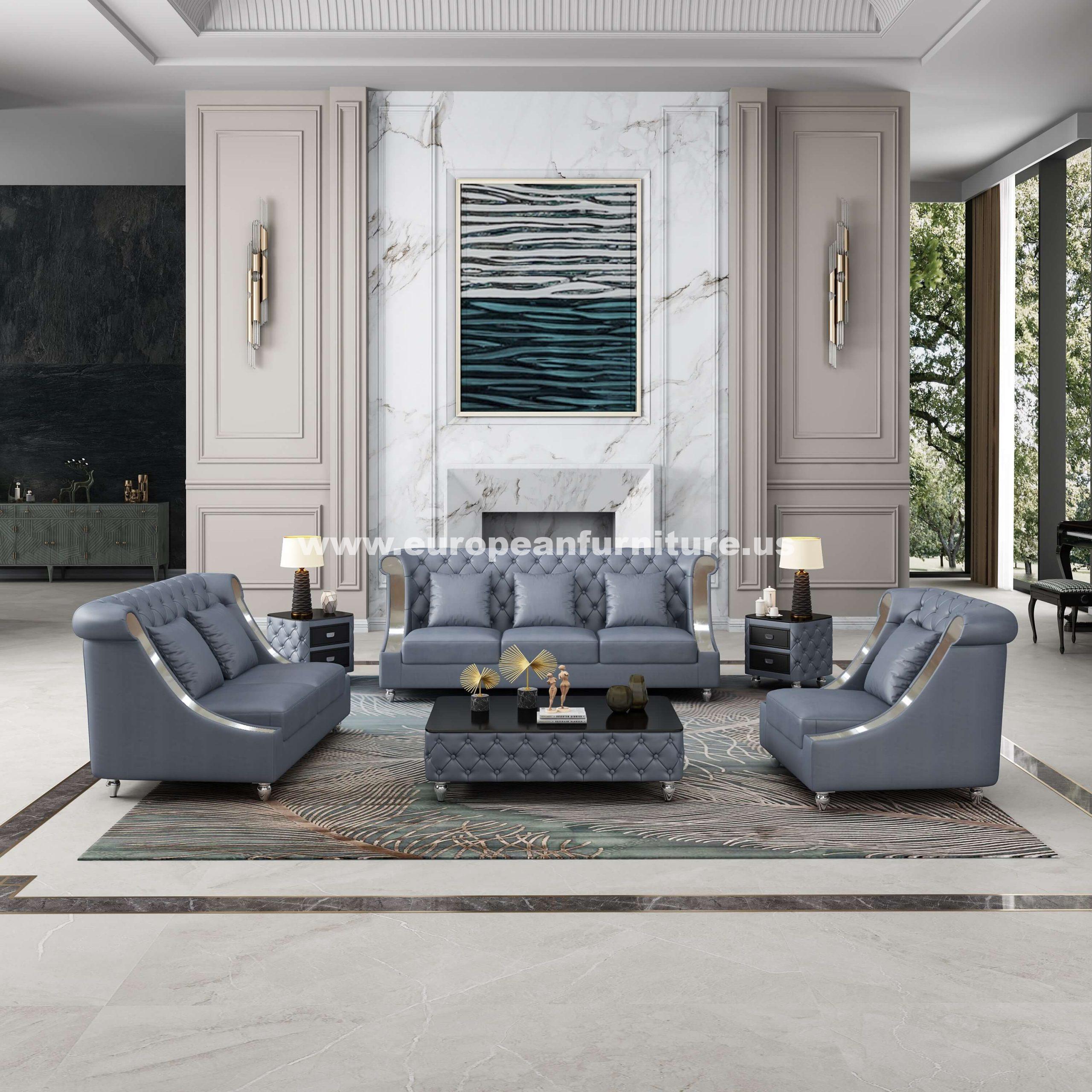 

    
Glam Gray Italian Leather MAYFAIR Sofa Set 3Pcs EUROPEAN FURNITURE Modern

