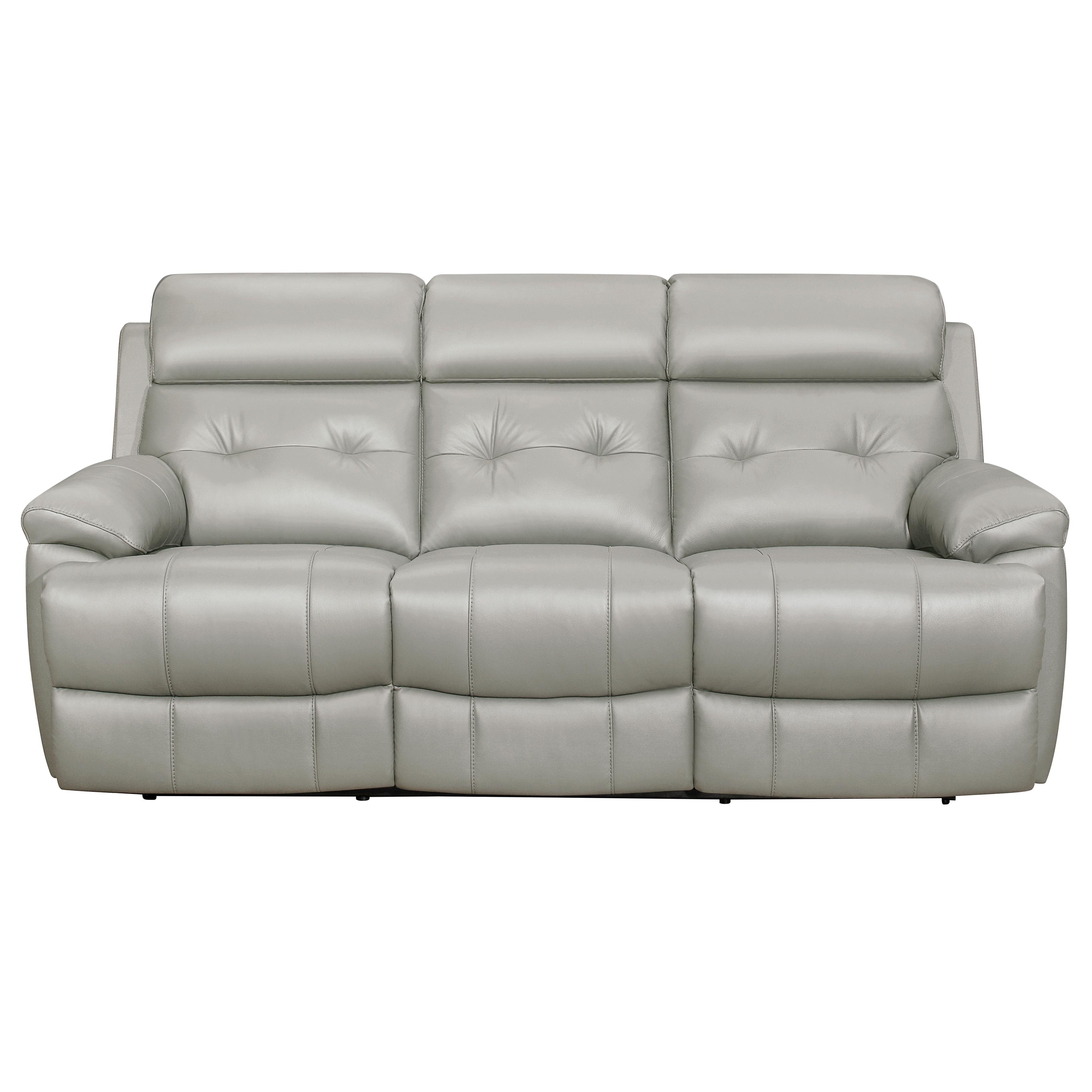 

    
Glam Silver Gray Leather Reclining Sofa Homelegance 9529SVE-3 Lambent
