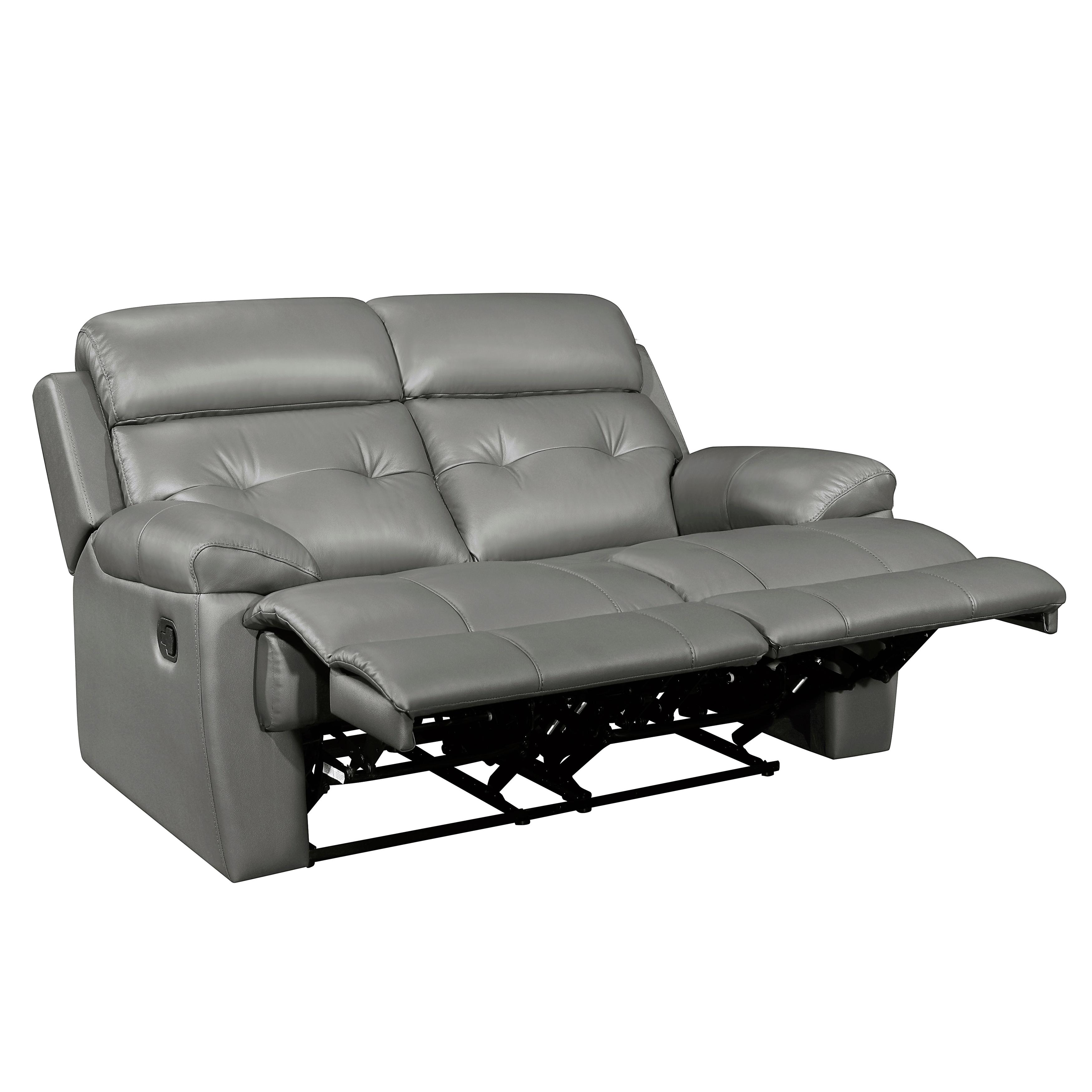 

    
9529GRY-2PC Glam Gray Leather Reclining Sofa Set 2pcs Homelegance 9529GRY Lambent
