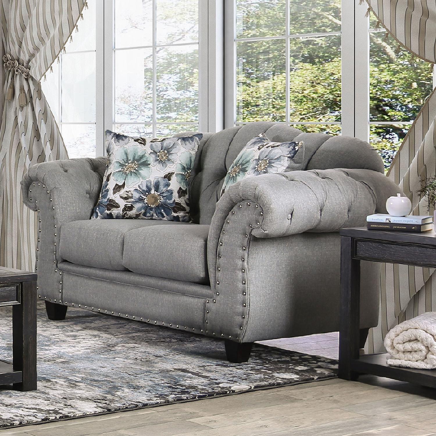 

    
Glam Gray Linen-like Fabric Loveseat Furniture of America SM5212-LV Glynneath
