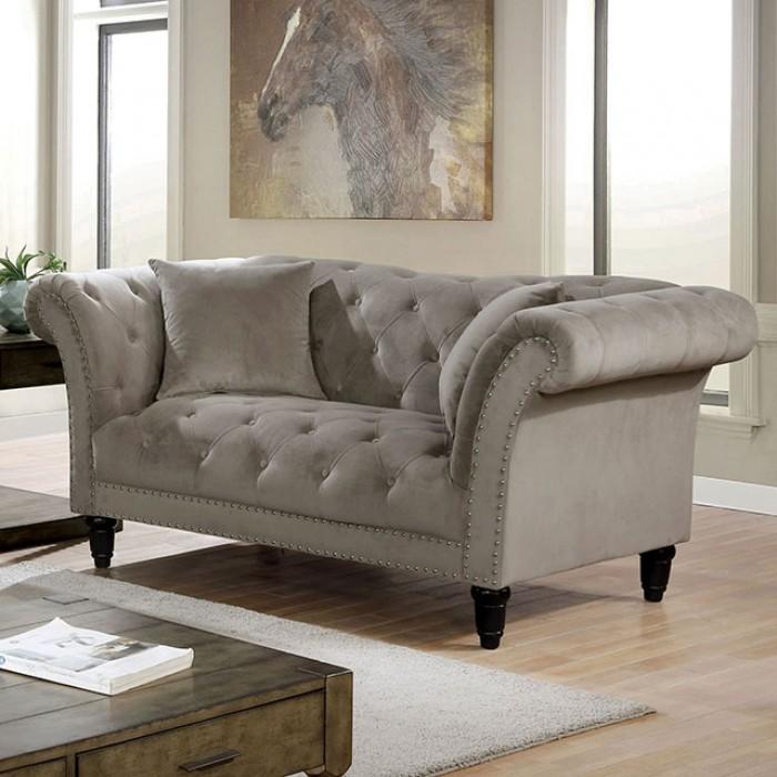 

    
Glam Gray Flannelette Loveseat Furniture of America CM6210GY-LV Louella
