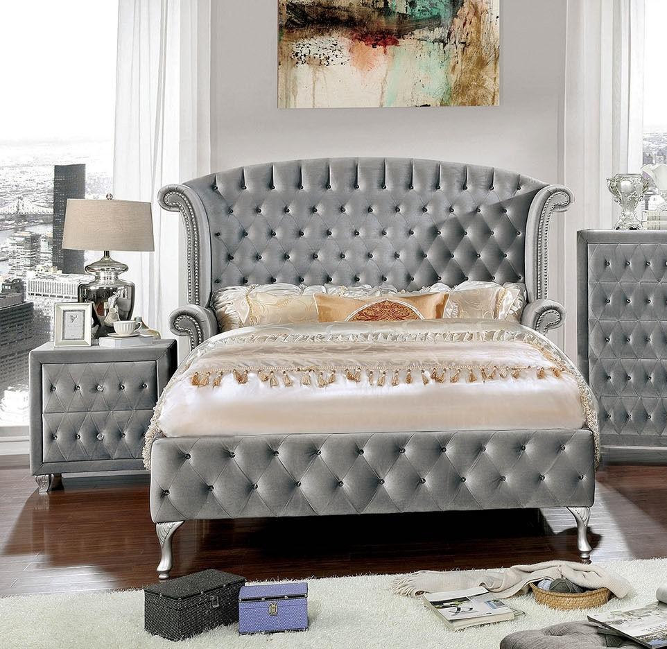 

    
Glam Gray Solid Wood CAL Bedroom Set 3pcs Furniture of America CM7150 Alzir
