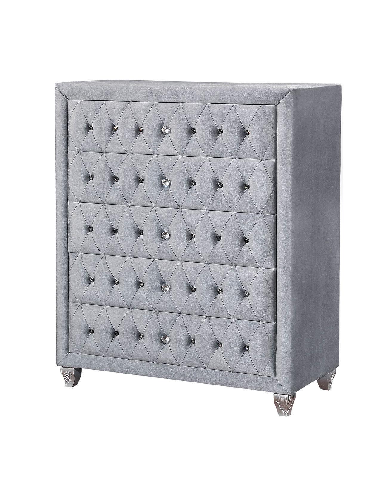 

    
 Order  Glam Gray Solid Wood CAL Bedroom Set 6pcs Furniture of America CM7150 Alzir
