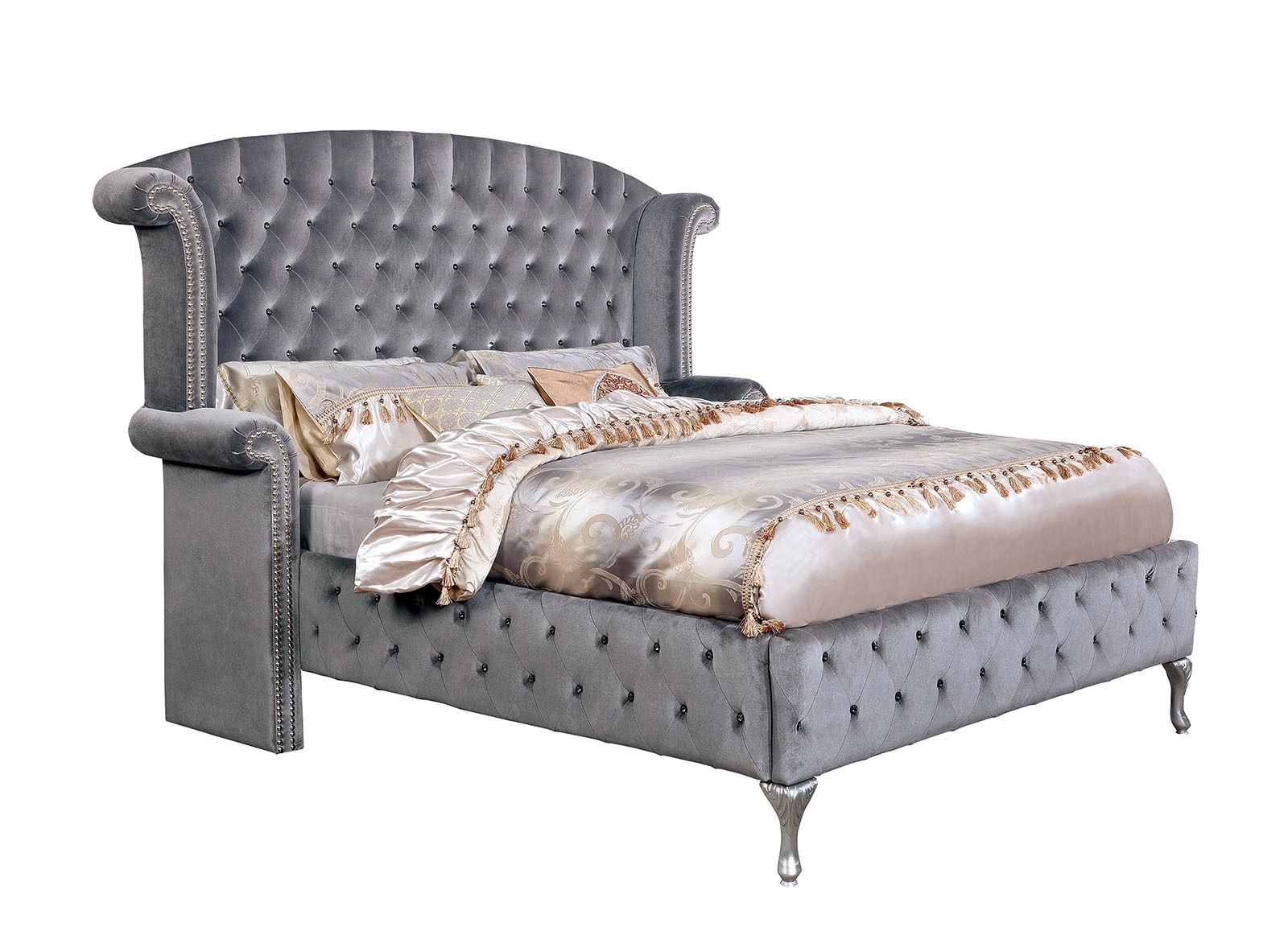 

    
Glam Gray Solid Wood King Bed Furniture of America CM7150 Alzir
