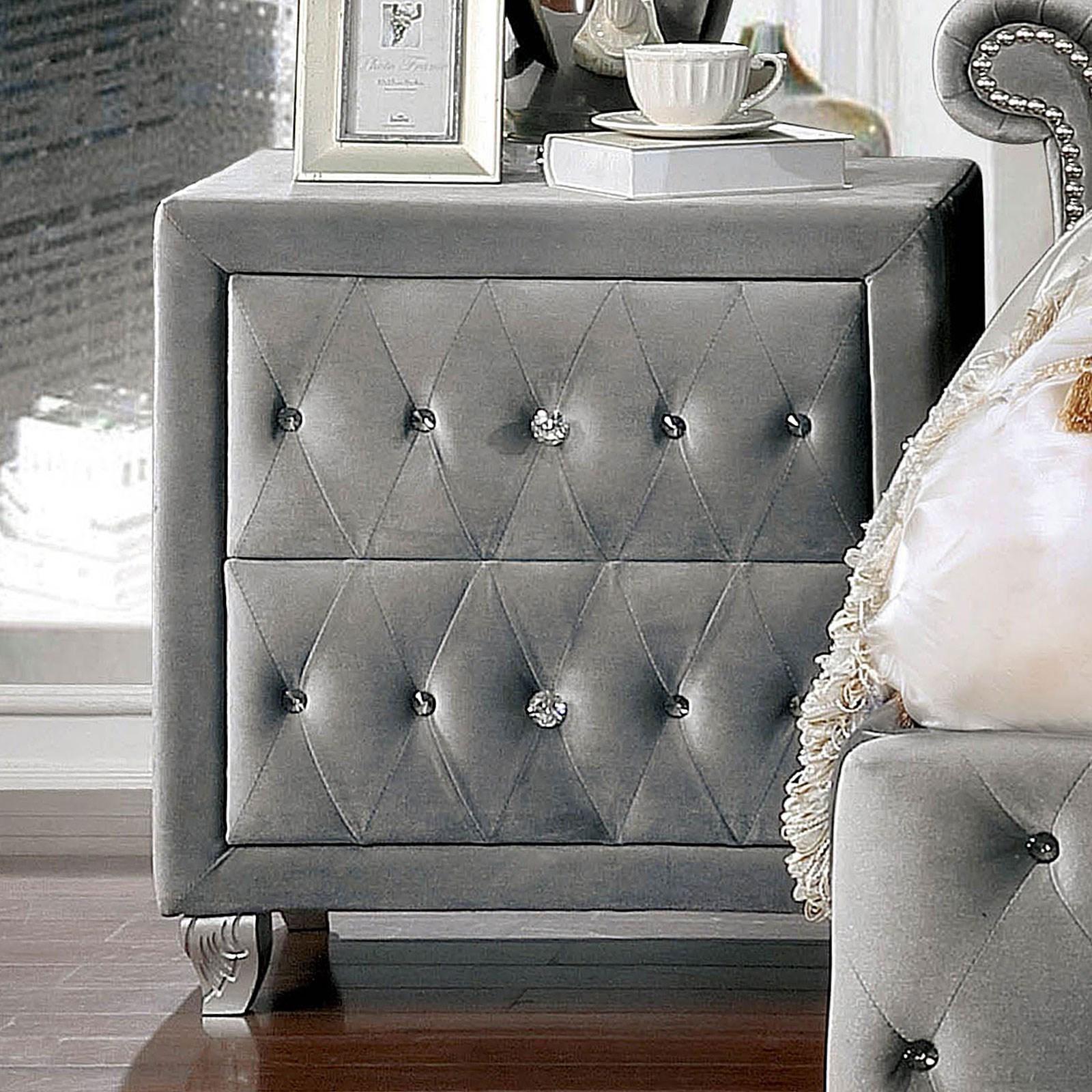 

                    
Furniture of America CM7150N Alzir Nightstand Gray Velvet-like Fabric Purchase 
