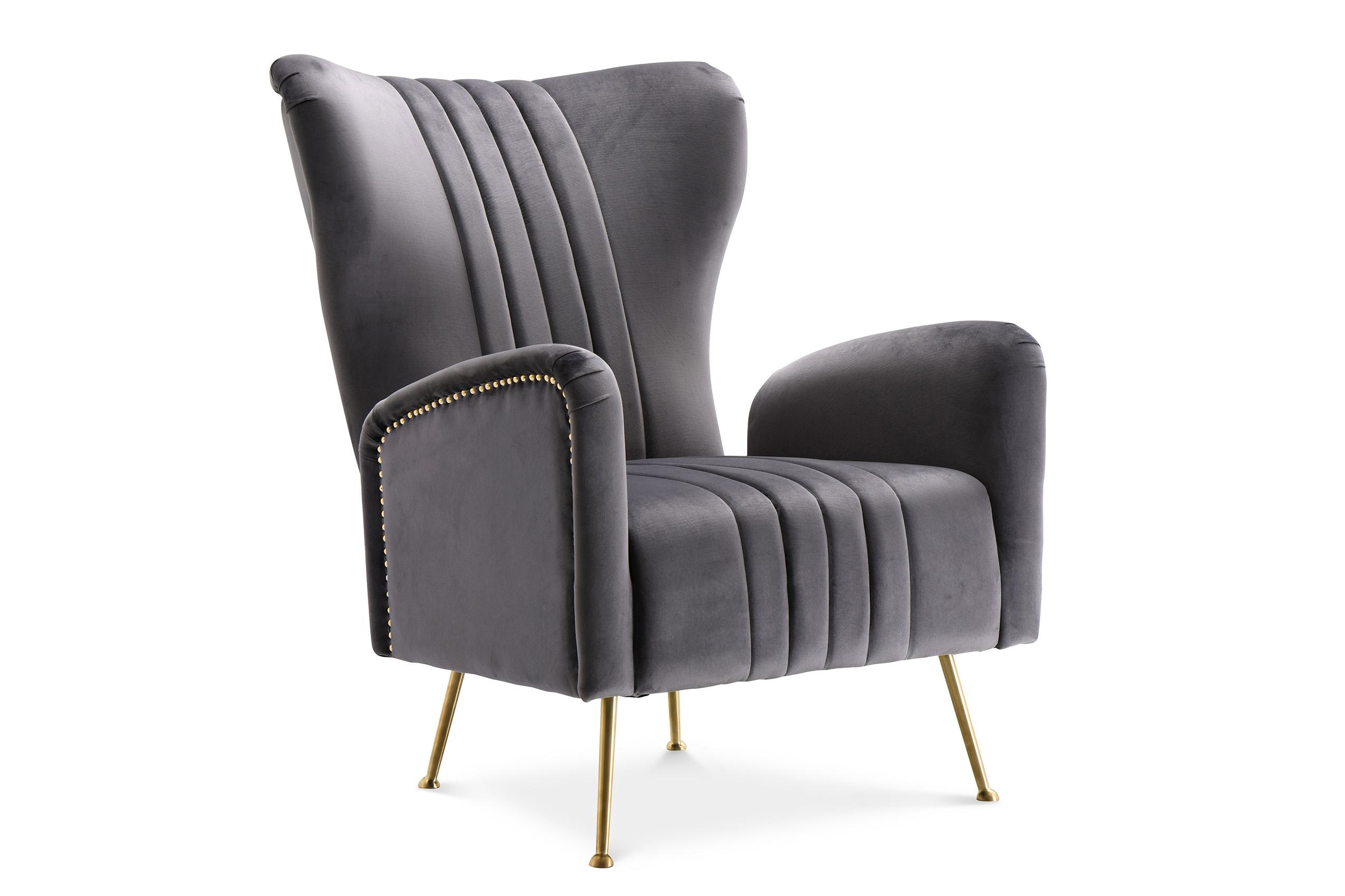 

    
Glam Gray Velvet Accent Chair Opera  532Grey Meridian Contemporary Modern
