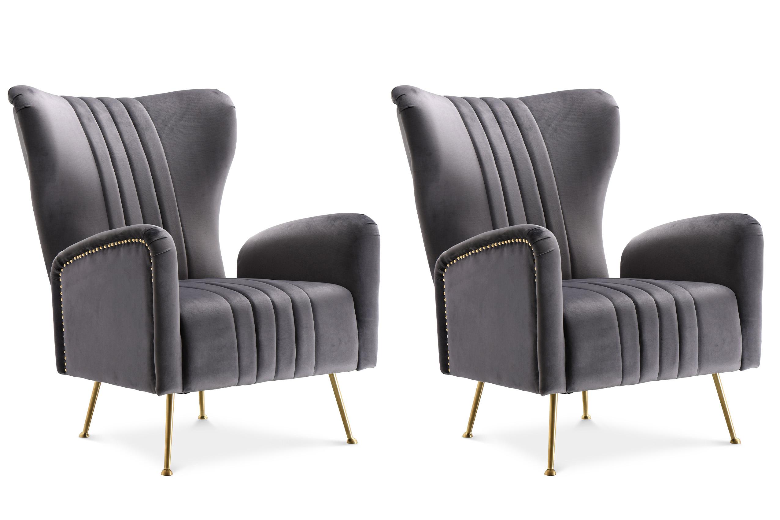 

    
Glam Gray Velvet Accent Chair Set 2Pcs Opera 532Grey Meridian Contemporary

