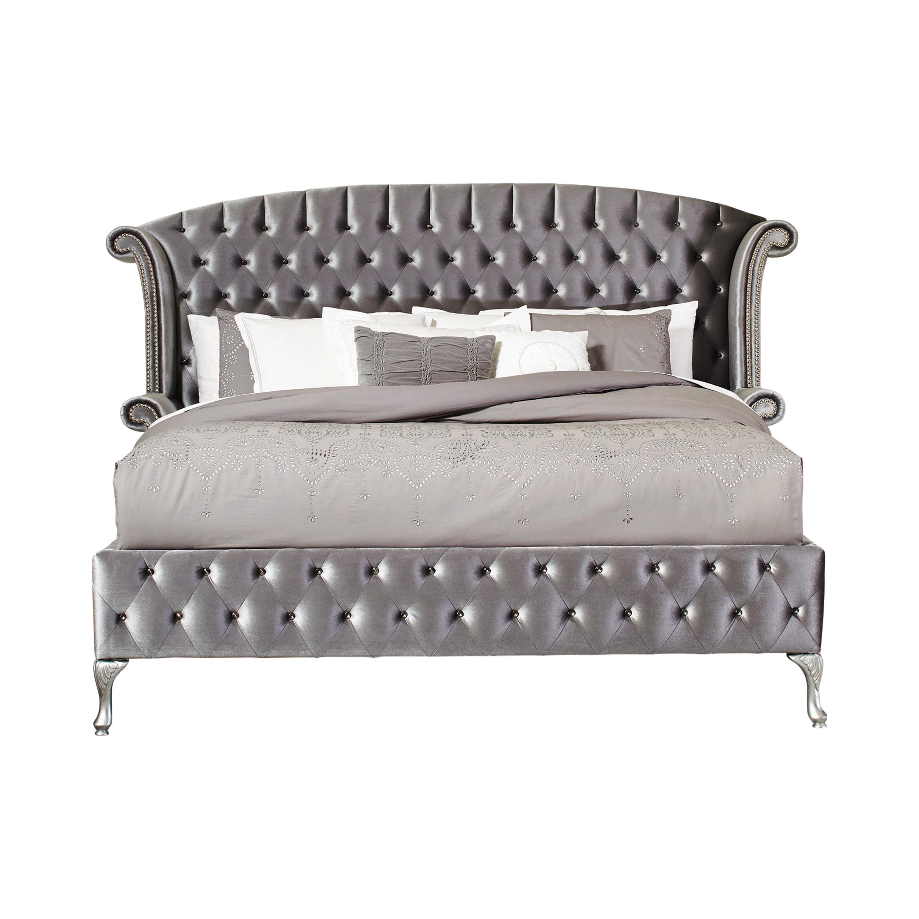 Modern Bed 205101KW Deanna 205101KW in Gray Velvet