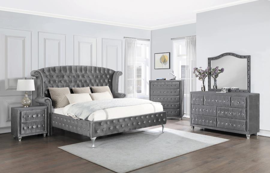 Modern Bedroom Set 205101KW-3PC Deanna 205101KW-3PC in Gray Velvet