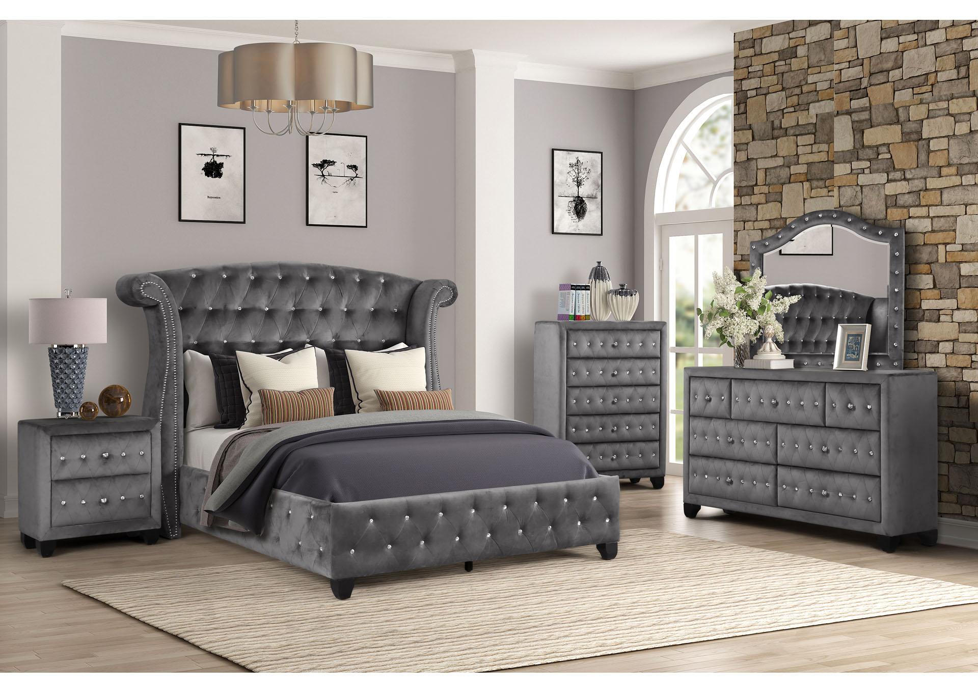 

    
Gray Velvet Crystal Tufted King Bed SOPHIA Galaxy Home Modern Contemporary
