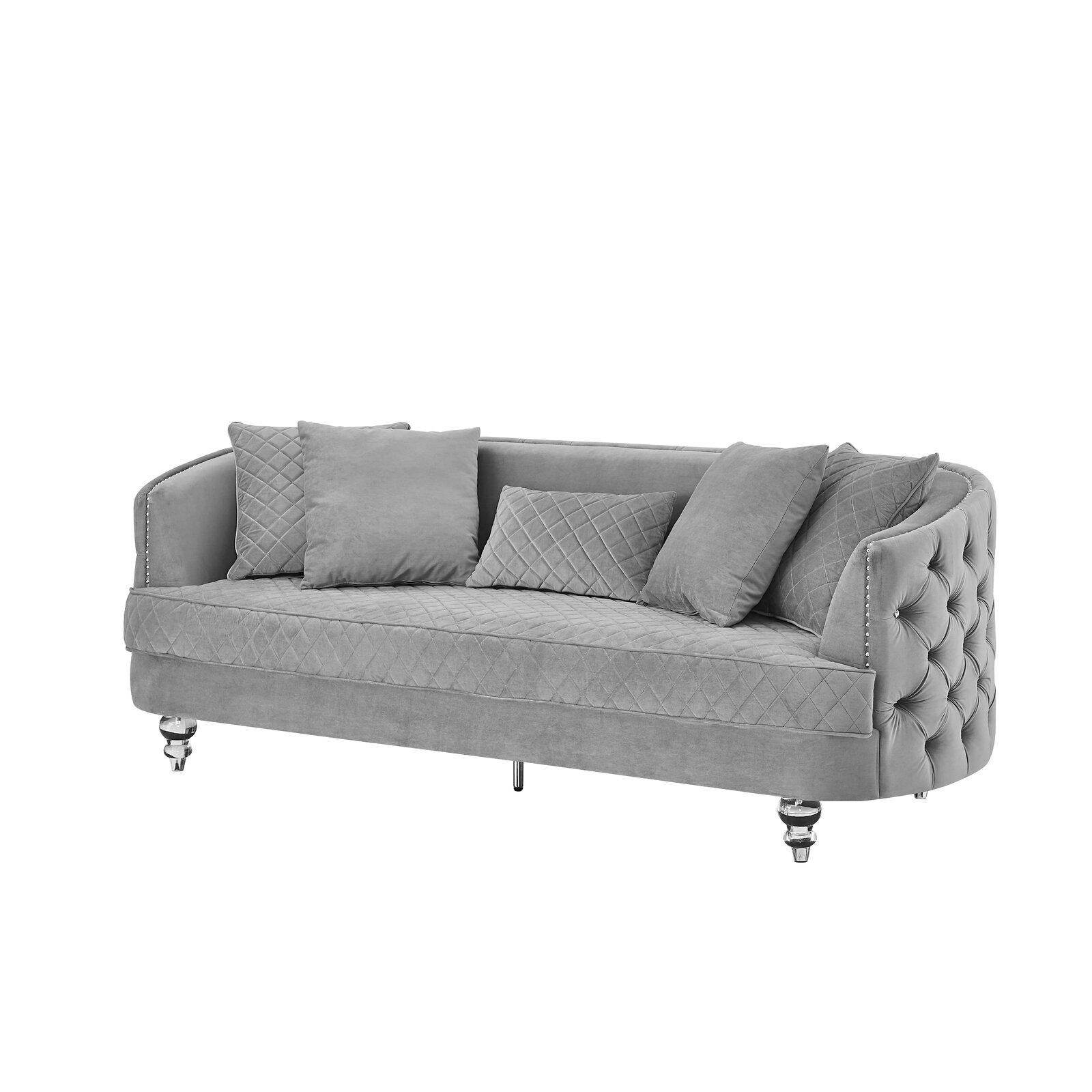 

    
Glam Gray Velvet Crystal Tufted Sofa SASHA Galaxy Home Contemporary Modern
