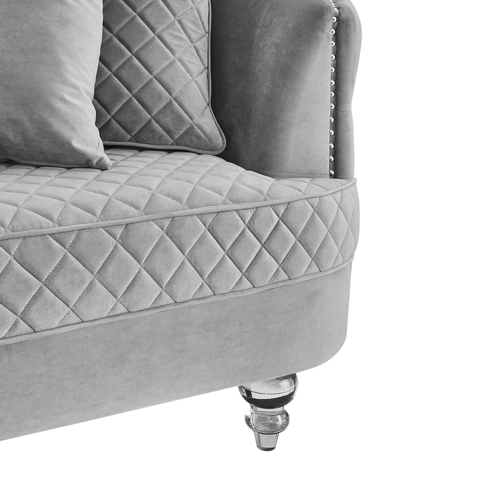 

    
 Shop  Glam Gray Velvet Crystal Tufted Sofa Set 3 SASHA Galaxy Home Contemporary Modern
